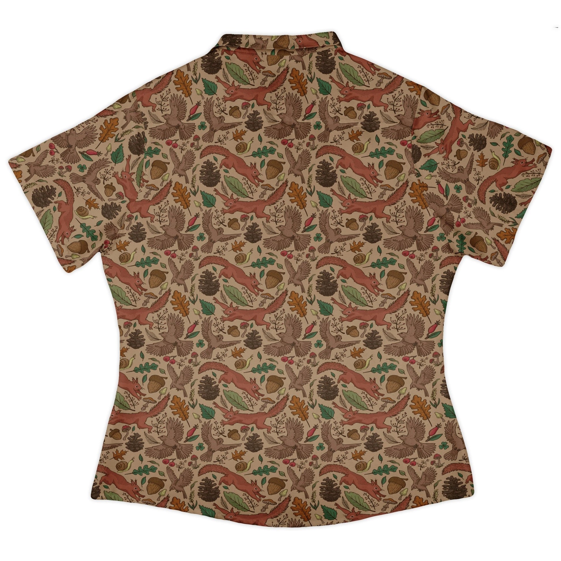 Fall Squirrel Curvy Button Up Shirt Geek Nerd animal patterns botany print Design by Julie Kitzes