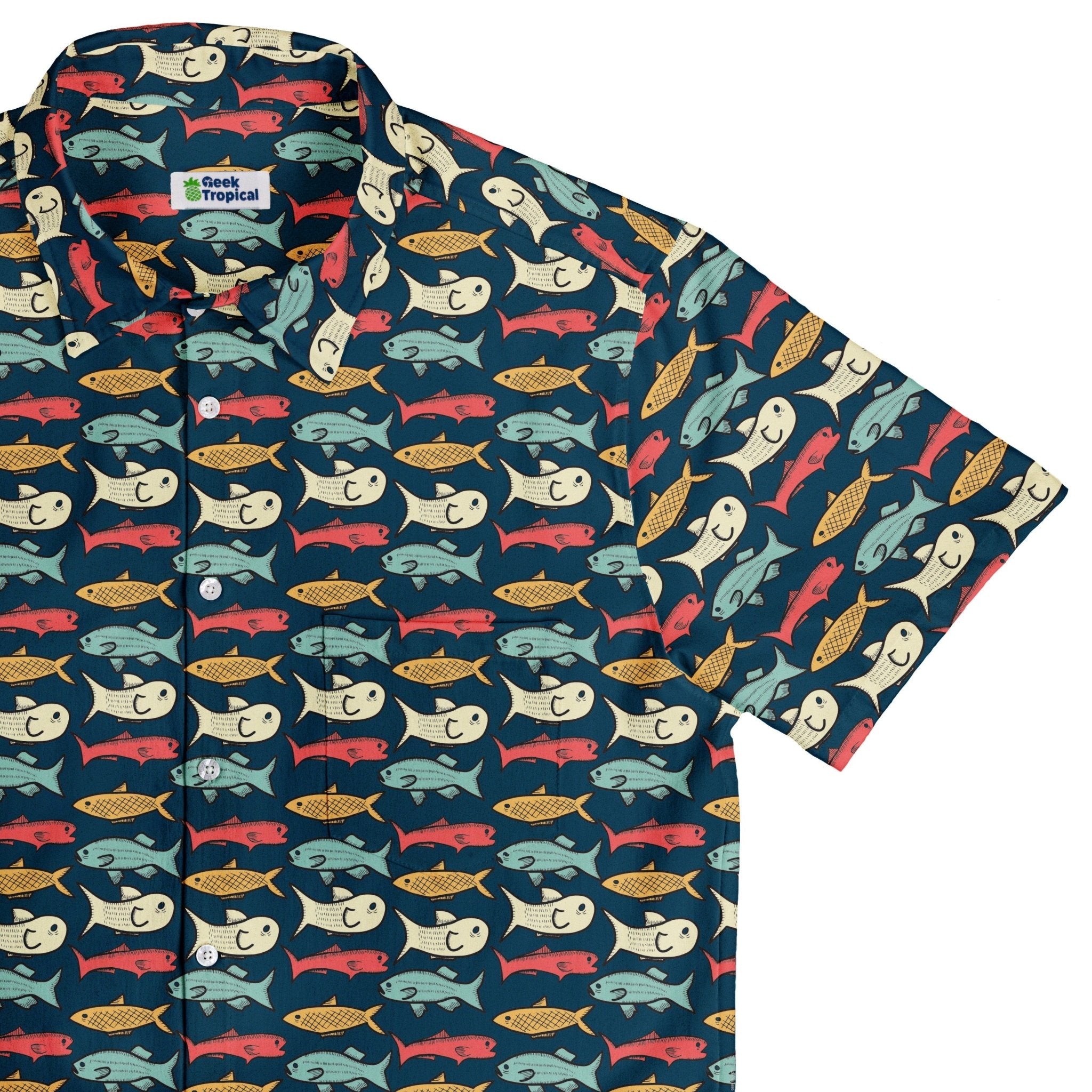 dress shirt with fish on it Coral Reef Short Sleeve Men Button Up Shirt, Sea Ocean Beach Tropical Fish  Print Casual Buttoned Down Summer Collared Dress Shirt