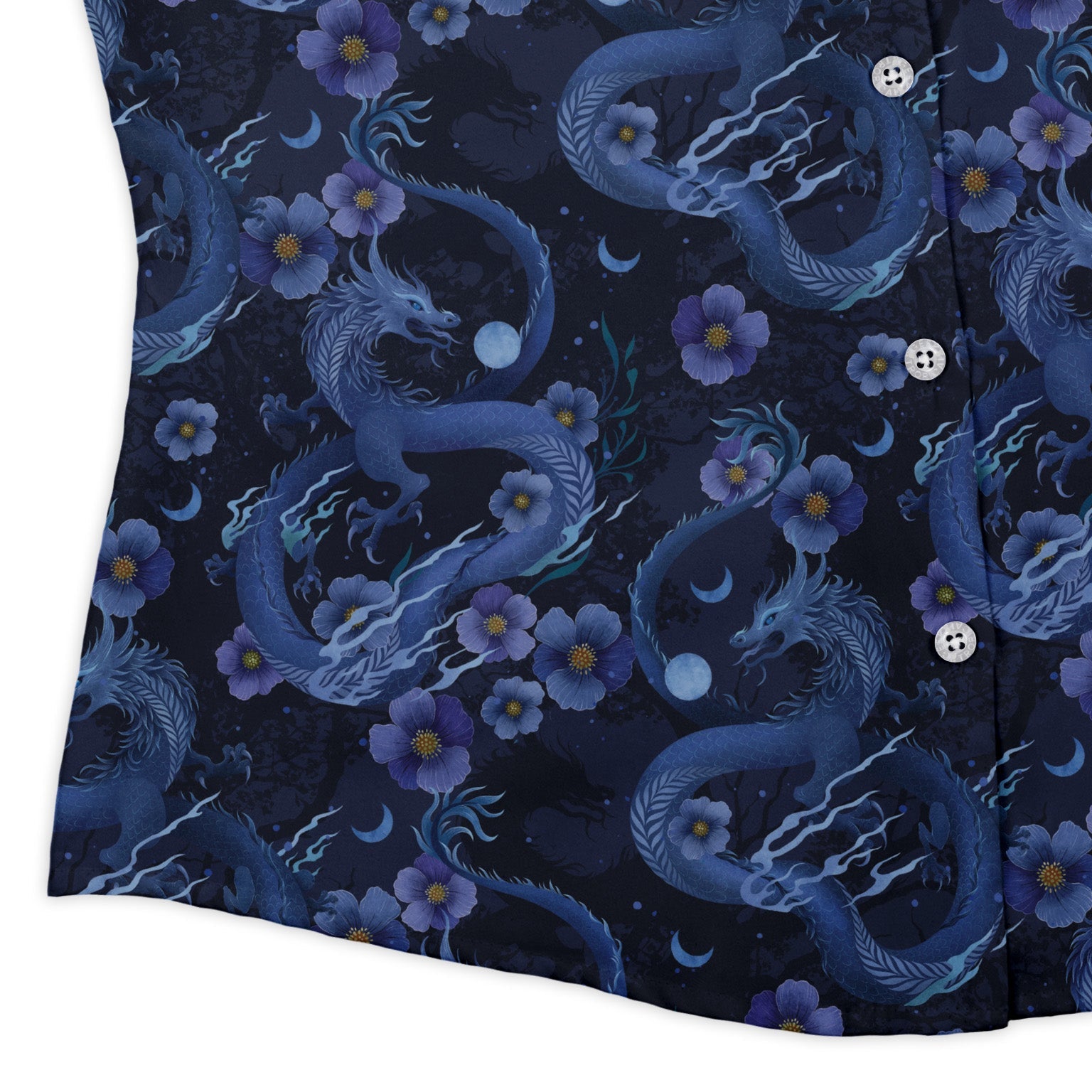 Floral Dragon Night Curvy Button Up Shirt Geek Nerd Design by Episodic Fantasy Prints q4