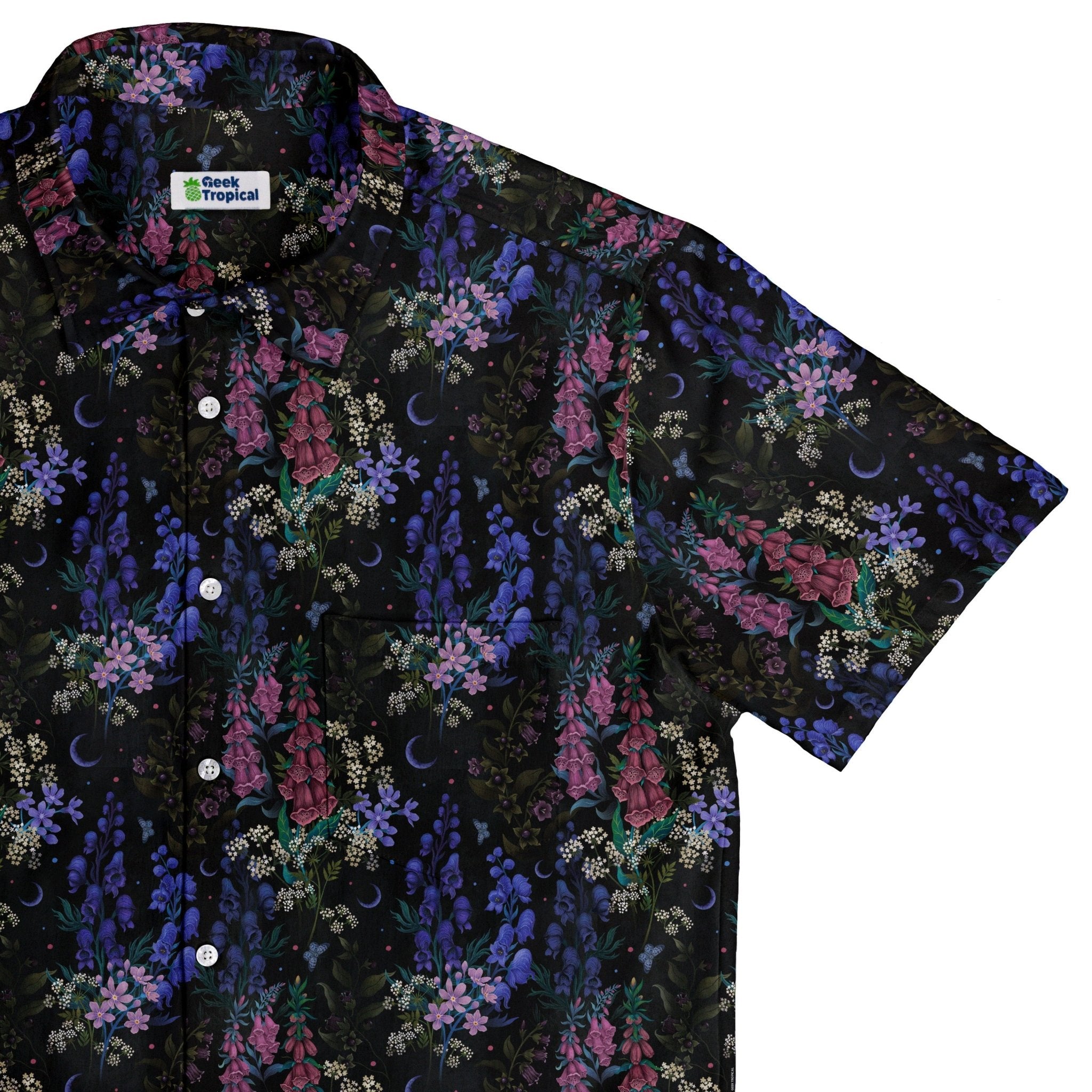 Floral Purple Night Button Up Shirt Geek Nerd 0925 adult sizing All Adult Button Up Shirts