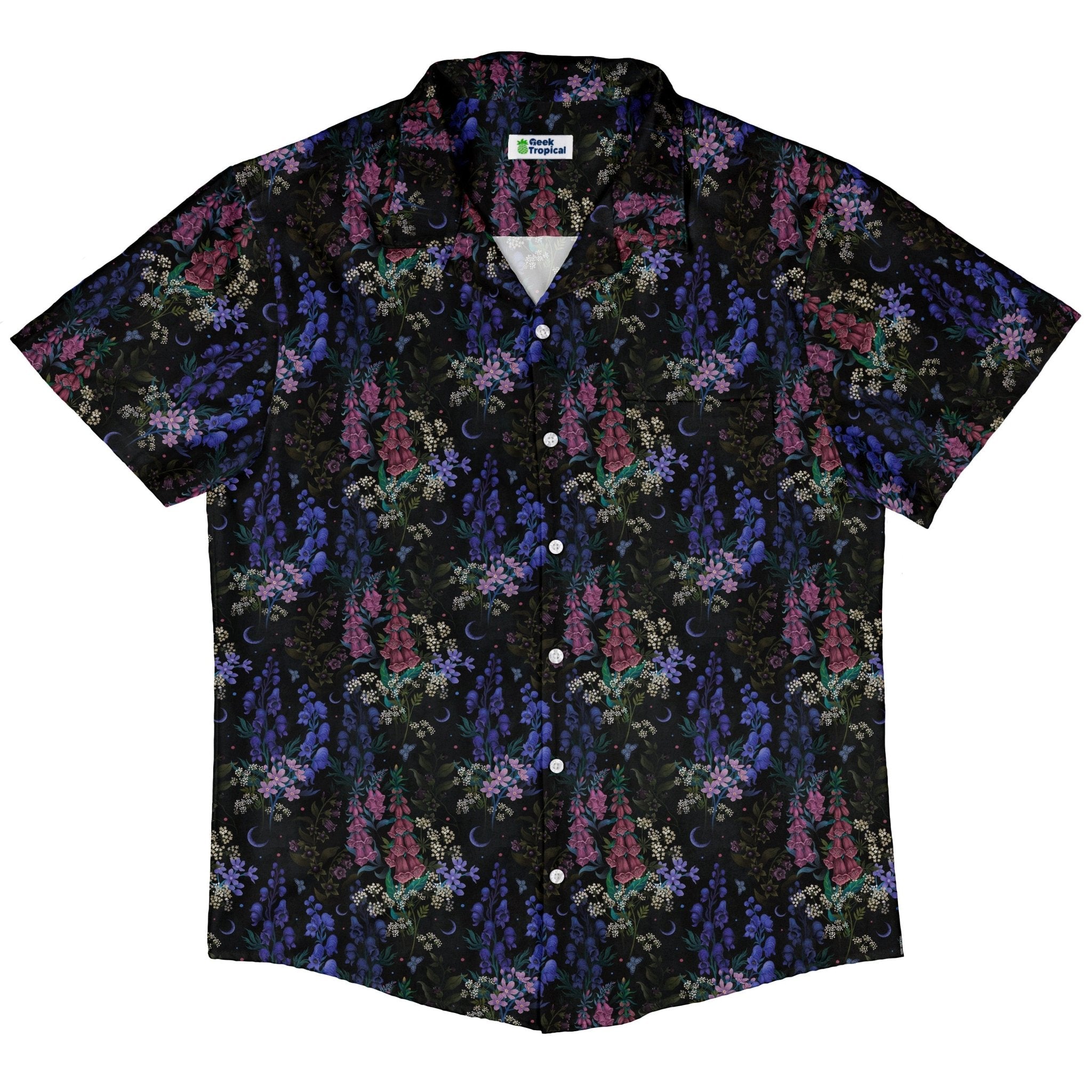 Floral Purple Night Button Up Shirt Geek Nerd 0925 adult sizing All Adult Button Up Shirts
