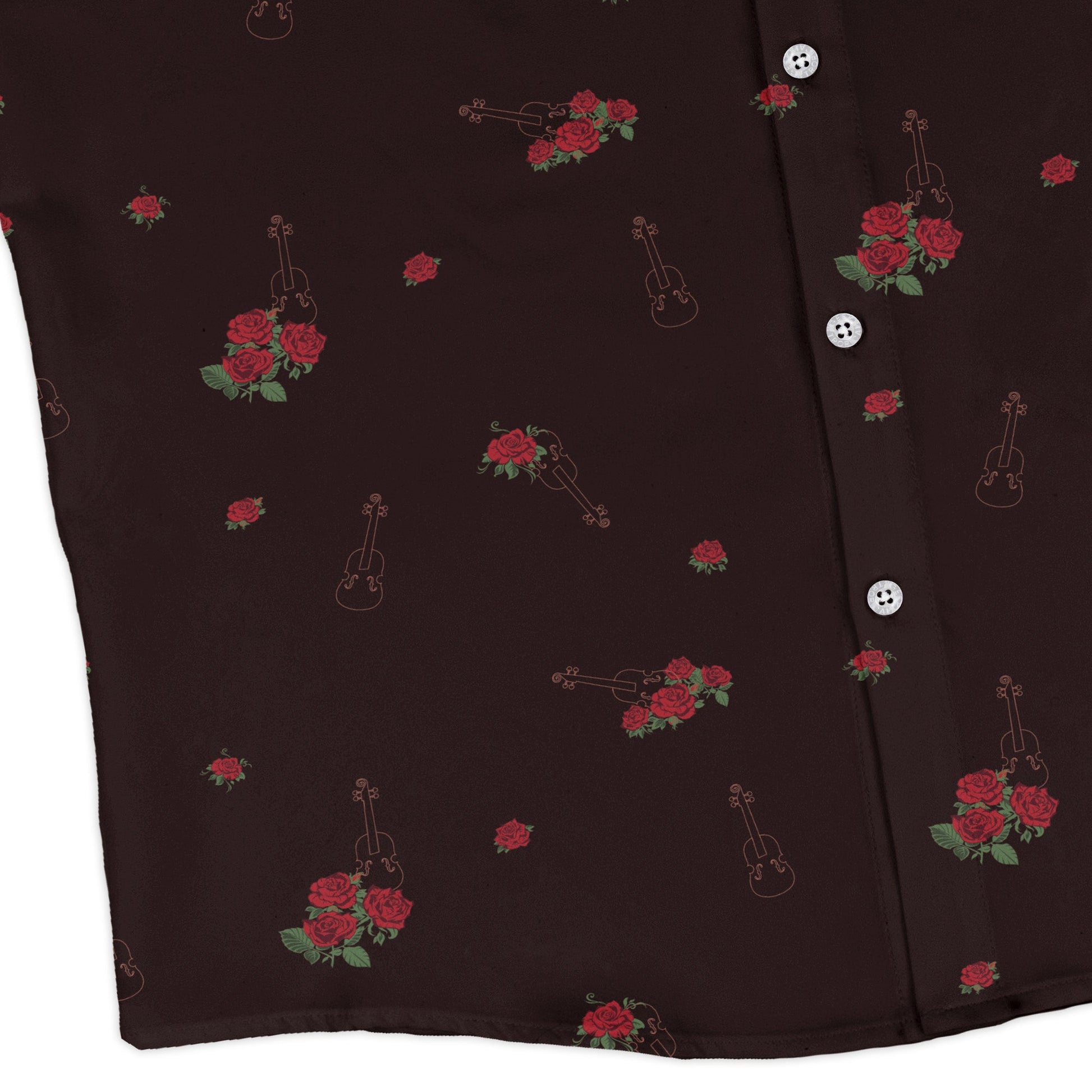 Floral Violin Melody Long Sleeve Button Up Shirt Geek Nerd adult sizing Design by Dunking Toast FLOW DESC WRITING