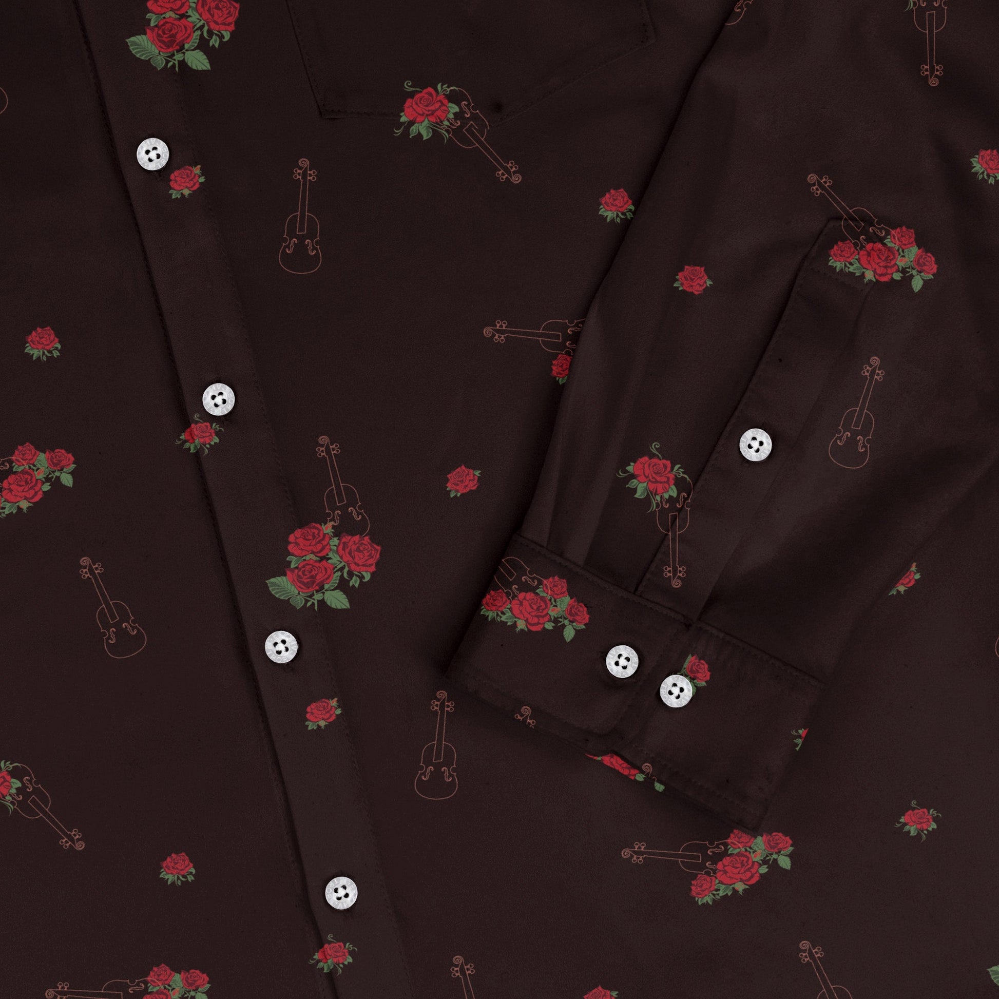 Floral Violin Melody Long Sleeve Button Up Shirt Geek Nerd adult sizing Design by Dunking Toast FLOW DESC WRITING