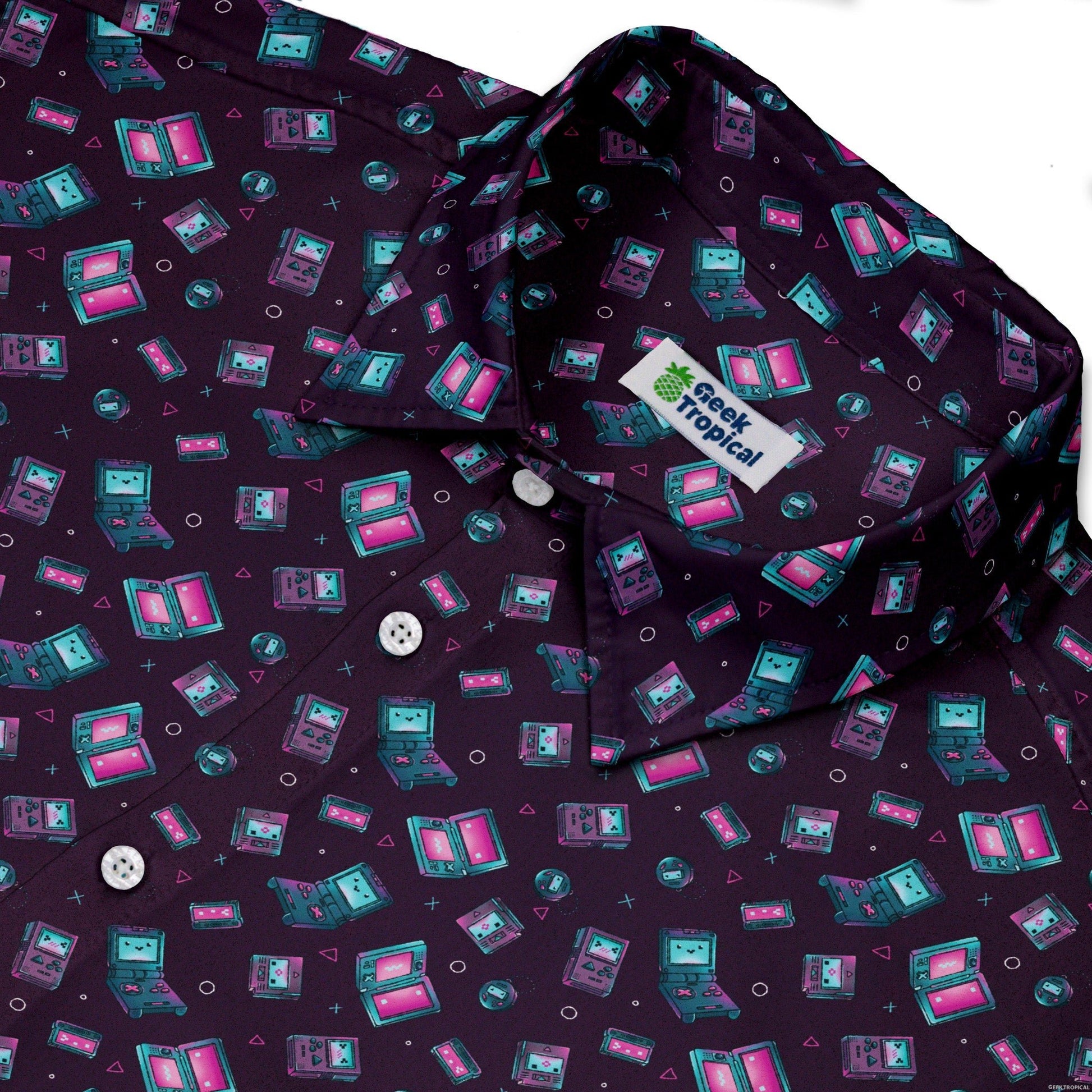 Gaming Consoles Anime Purple Button Up Shirt Geek Nerd adult sizing Design by Ardi Tong q225