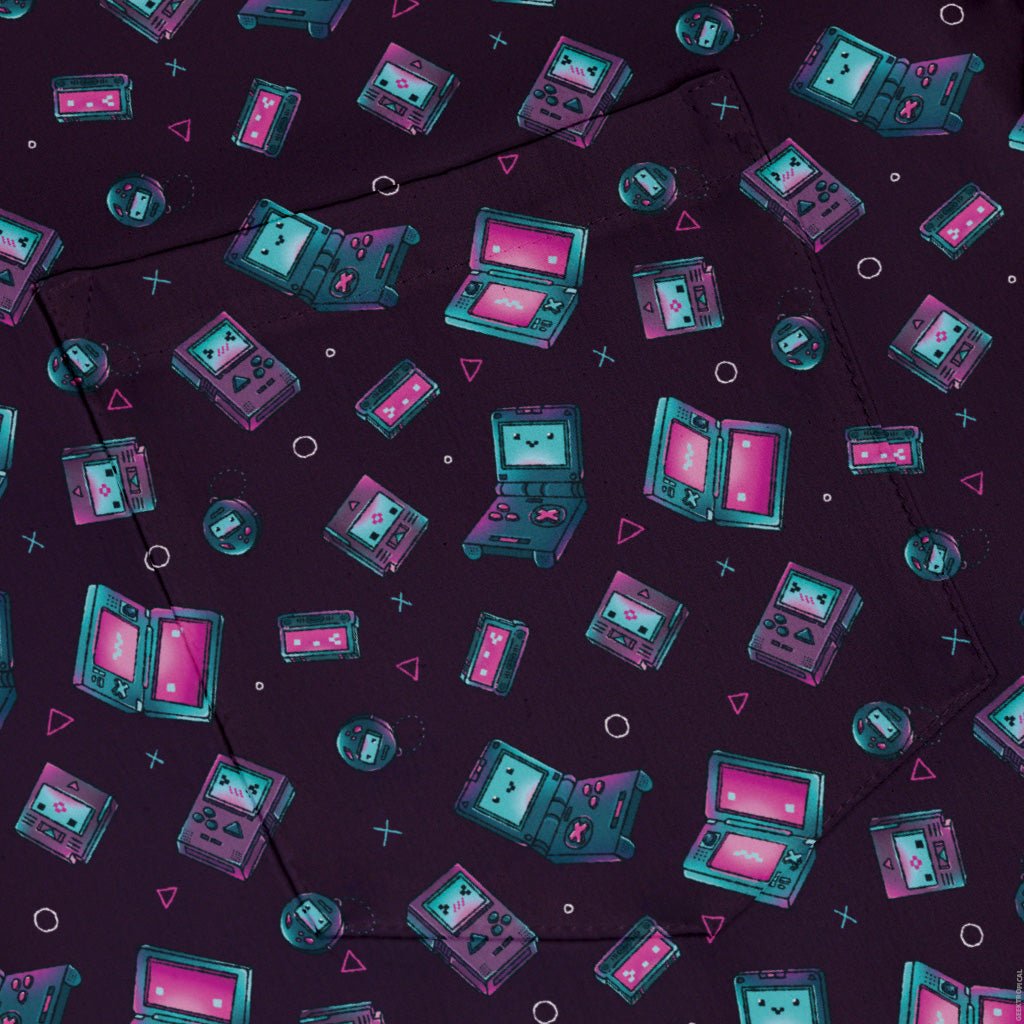 Gaming Consoles Anime Purple Button Up Shirt Geek Nerd adult sizing Design by Ardi Tong q225