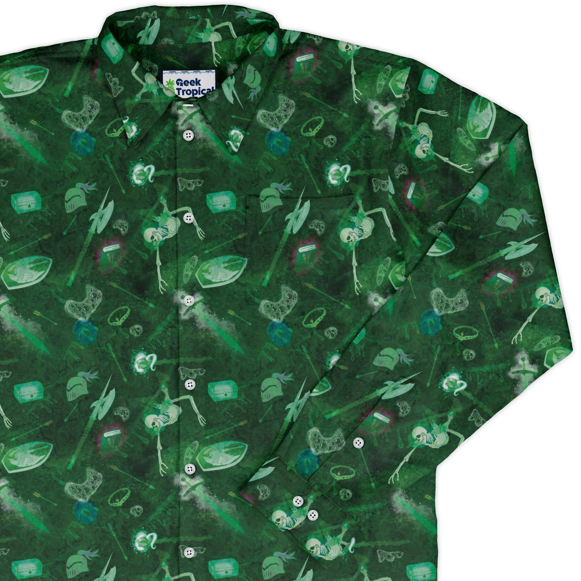 Gelatinous Cube Dnd Monster Long Sleeve Button Up Shirt Geek Nerd adult sizing Designs by Nathan dnd & rpg print