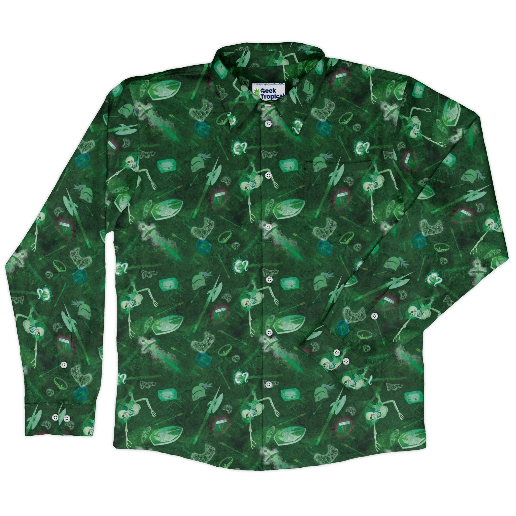 Gelatinous Cube Dnd Monster Long Sleeve Button Up Shirt Geek Nerd adult sizing Designs by Nathan dnd & rpg print