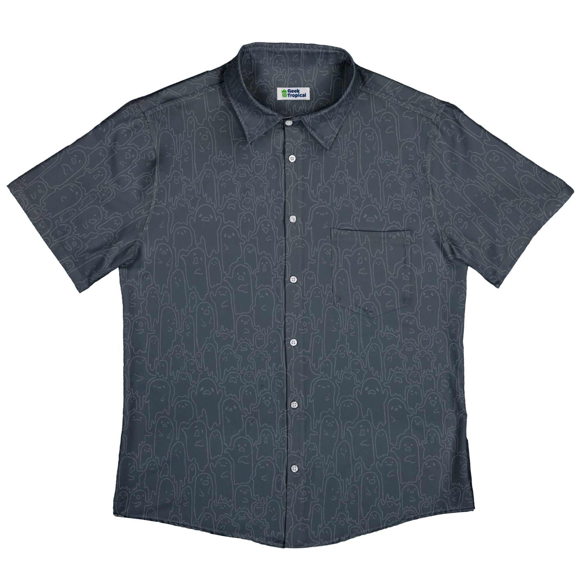 Ghost Wall Charcoal Blue Button Up Shirt Geek Nerd 0925 adult sizing All Adult Button Up Shirts