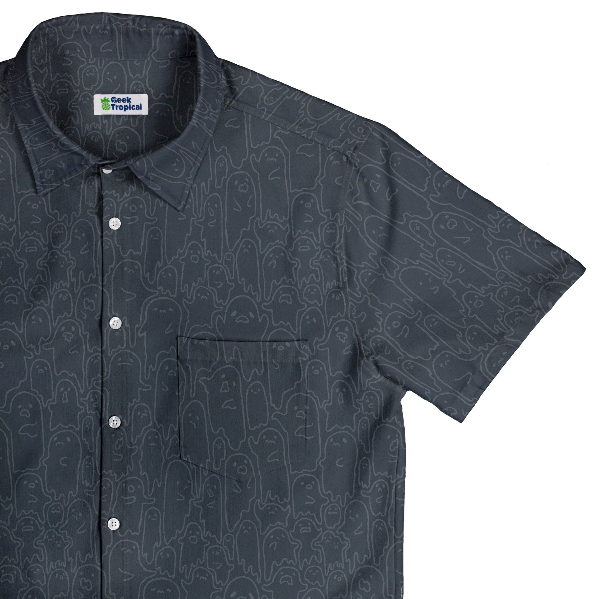 Ghost Wall Charcoal Blue Button Up Shirt Geek Nerd 0925 adult sizing All Adult Button Up Shirts
