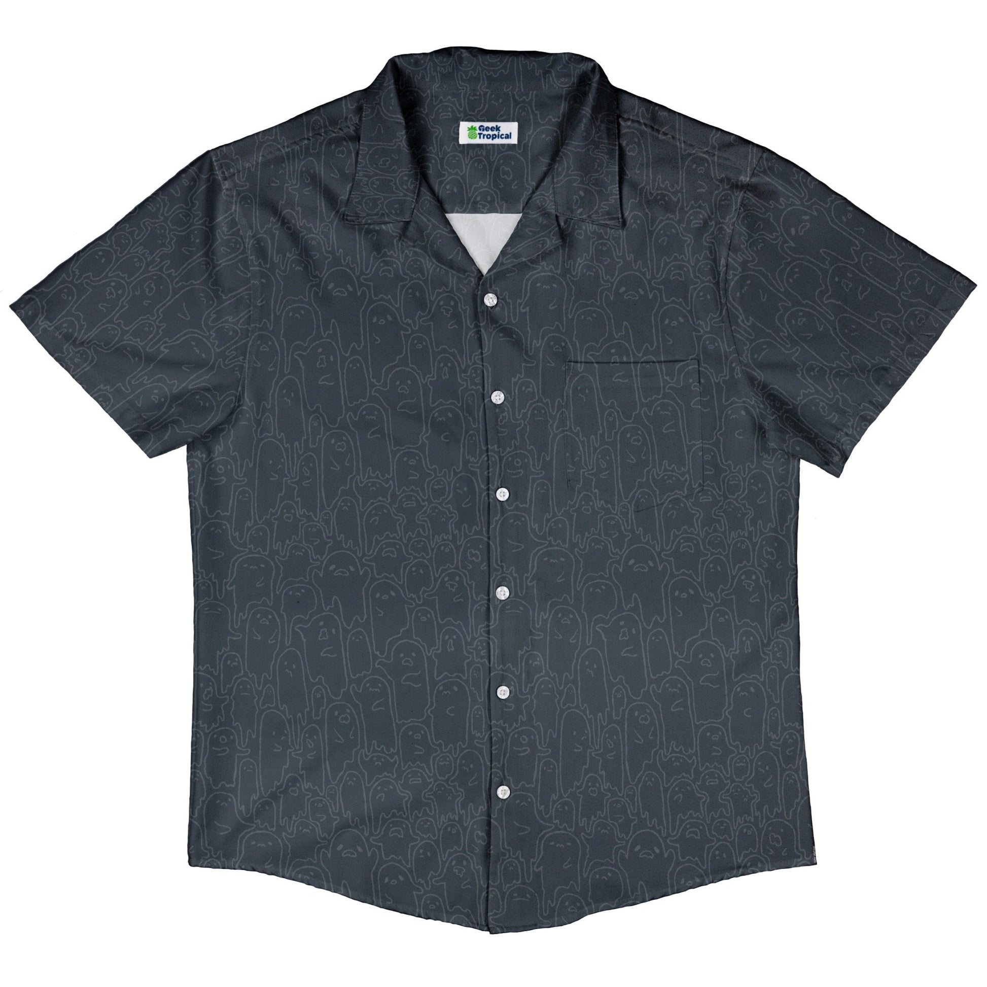 Ghost Wall Charcoal Blue Button Up Shirt Geek Nerd 0925 adult sizing All Adult Button Up Shirts