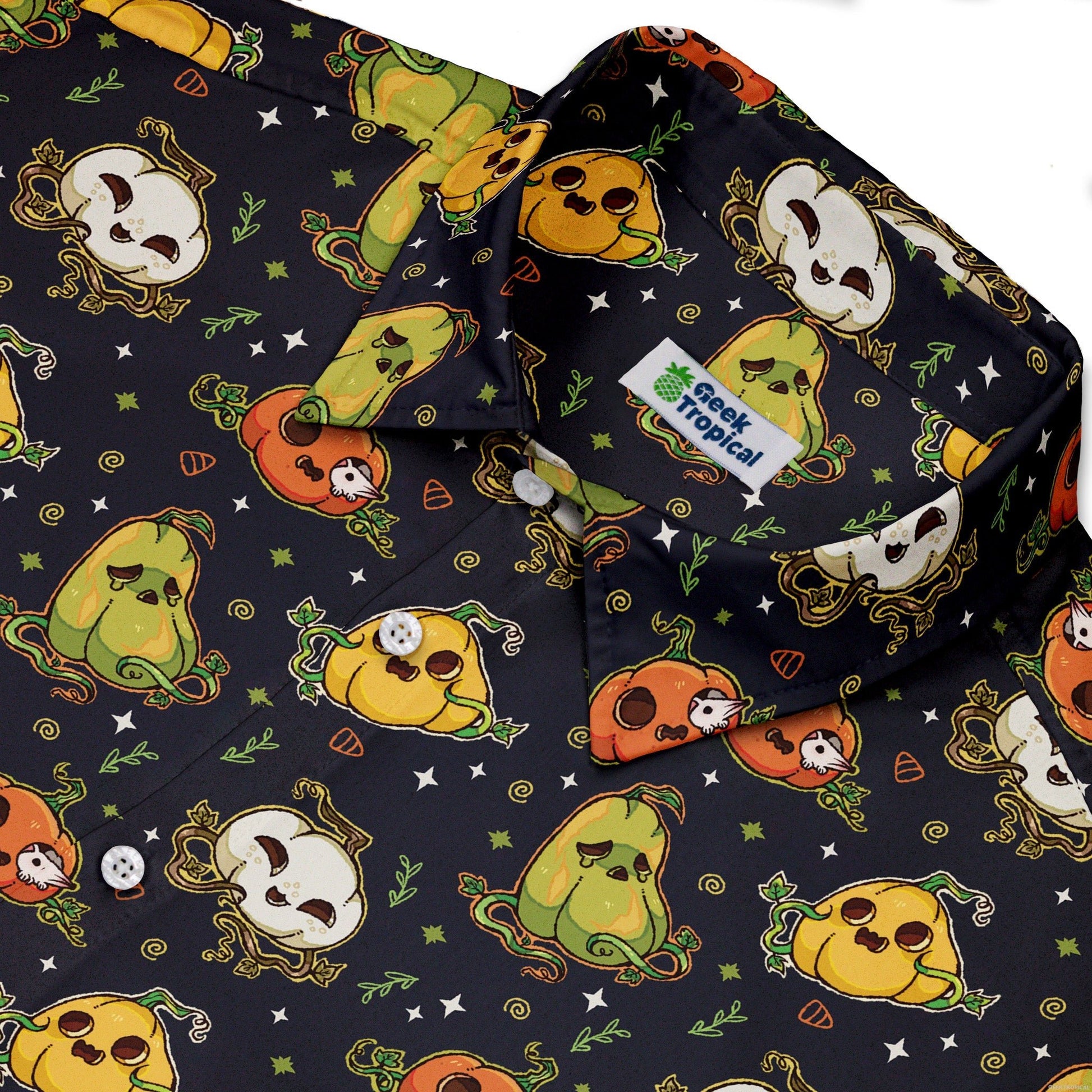 Glowing Halloween Pumpkins Anime Button Up Shirt Geek Nerd adult sizing halloween q4