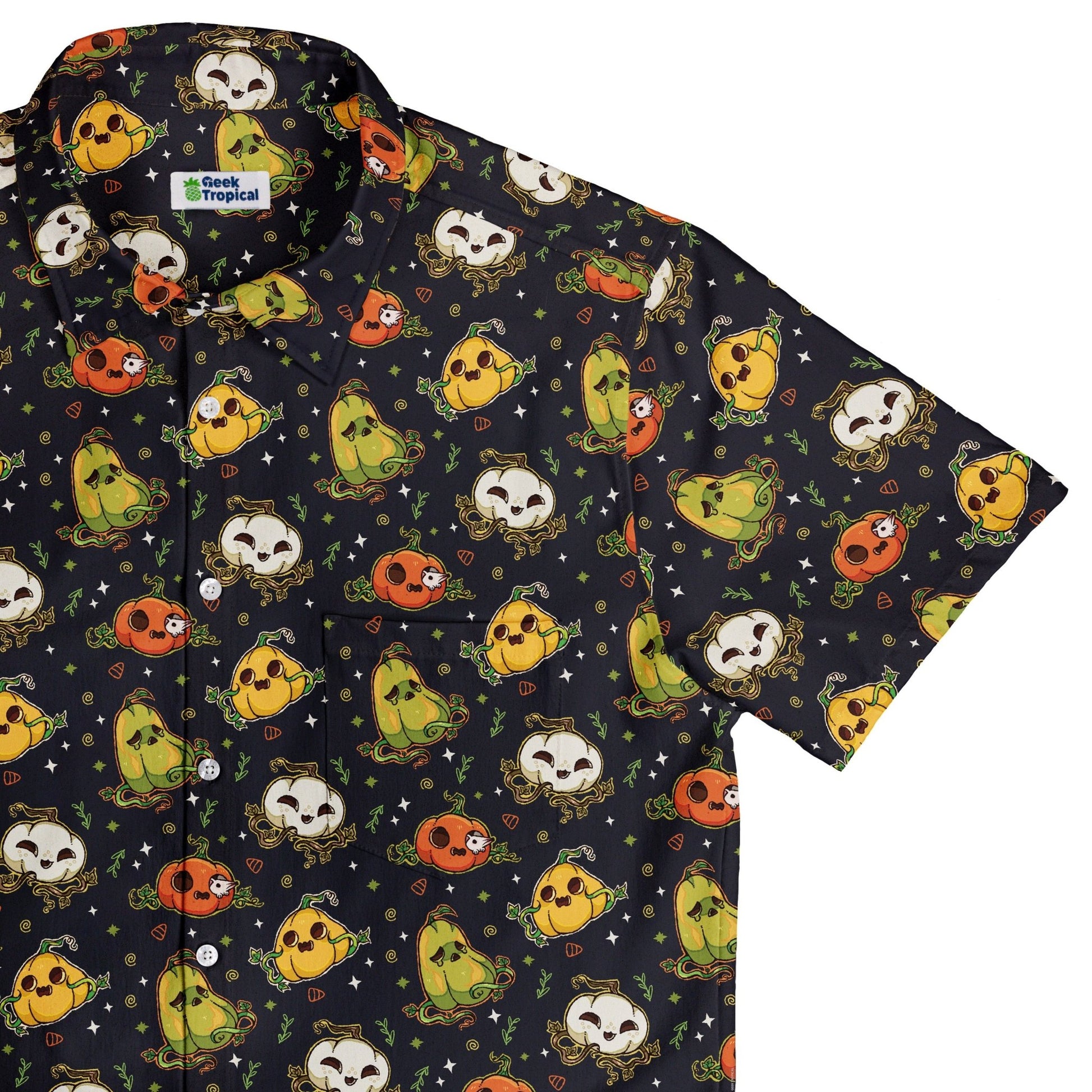 Glowing Halloween Pumpkins Anime Button Up Shirt Geek Nerd adult sizing halloween q4