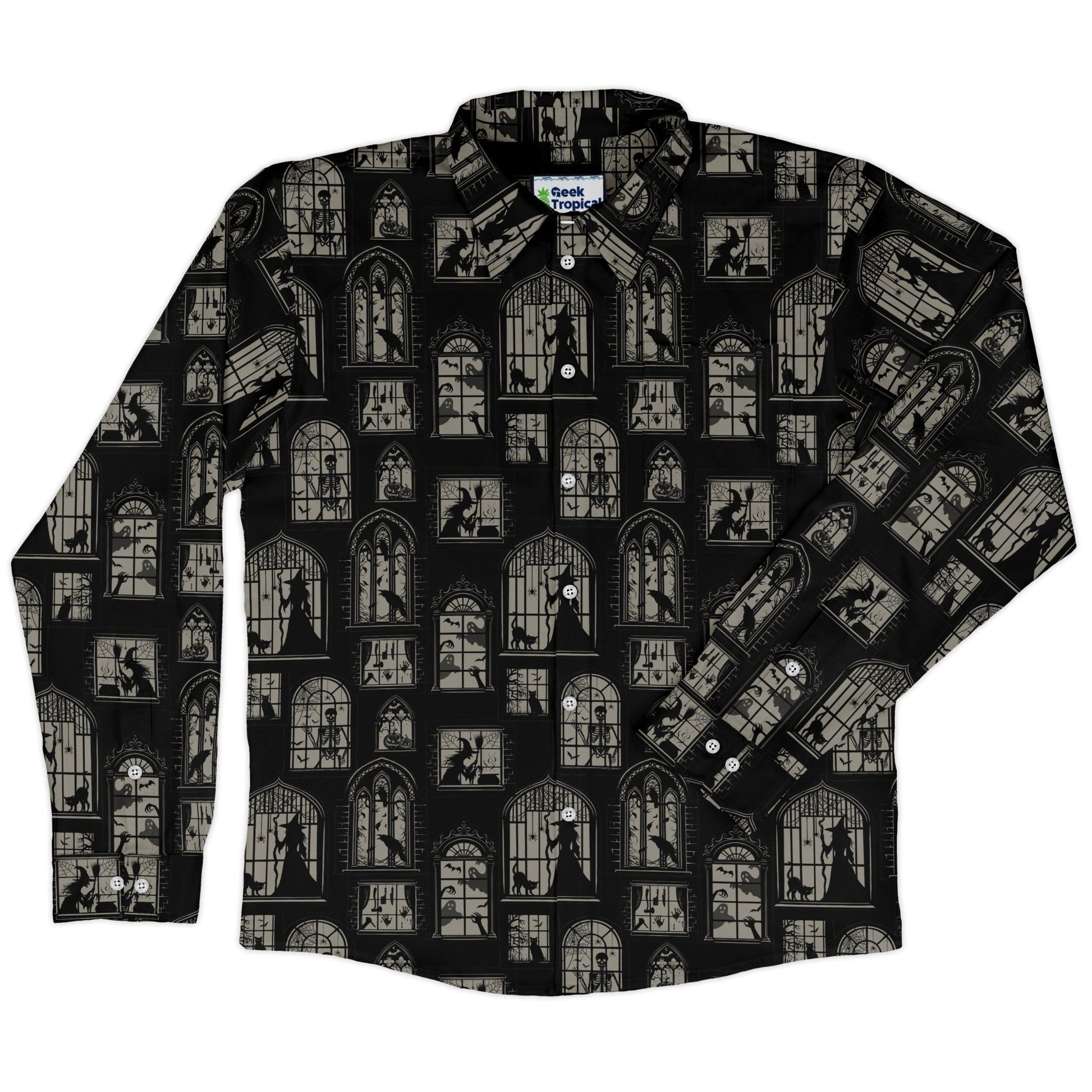 Gothic Windows Long Sleeve Button Up Shirt Geek Nerd 0925 adult sizing All Adult Button Up Shirts