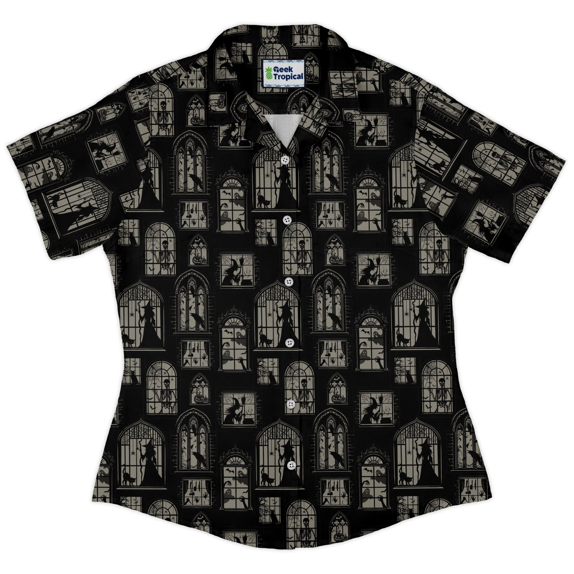 Gothic Windows Curvy Button Up Shirt Geek Nerd 0925 All Adult Button Up Shirts Design by Episodic