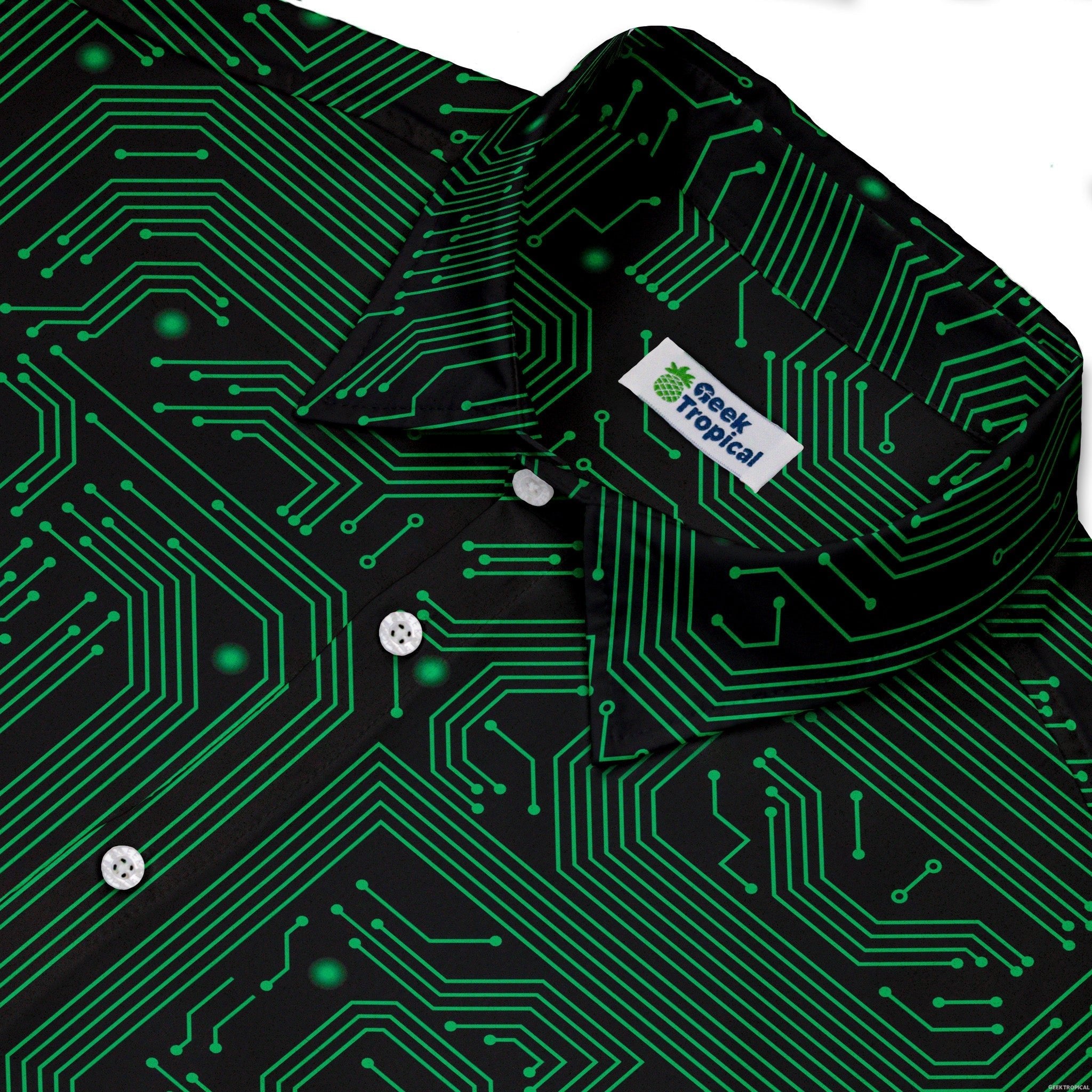 Green Computer Circuits Button Up Shirt - adult sizing - computer print -