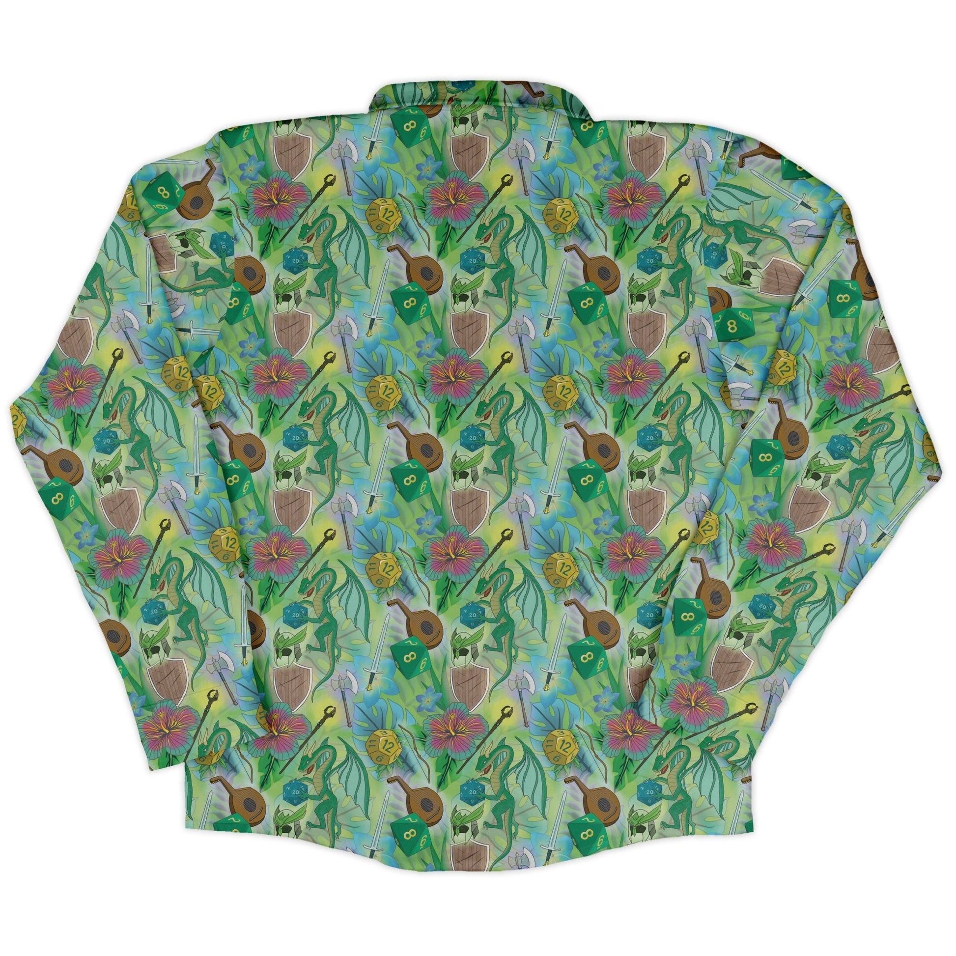 Green Dragon Encounter Dnd Long Sleeve Button Up Shirt Geek Nerd adult sizing Animal Patterns Designs by Nathan