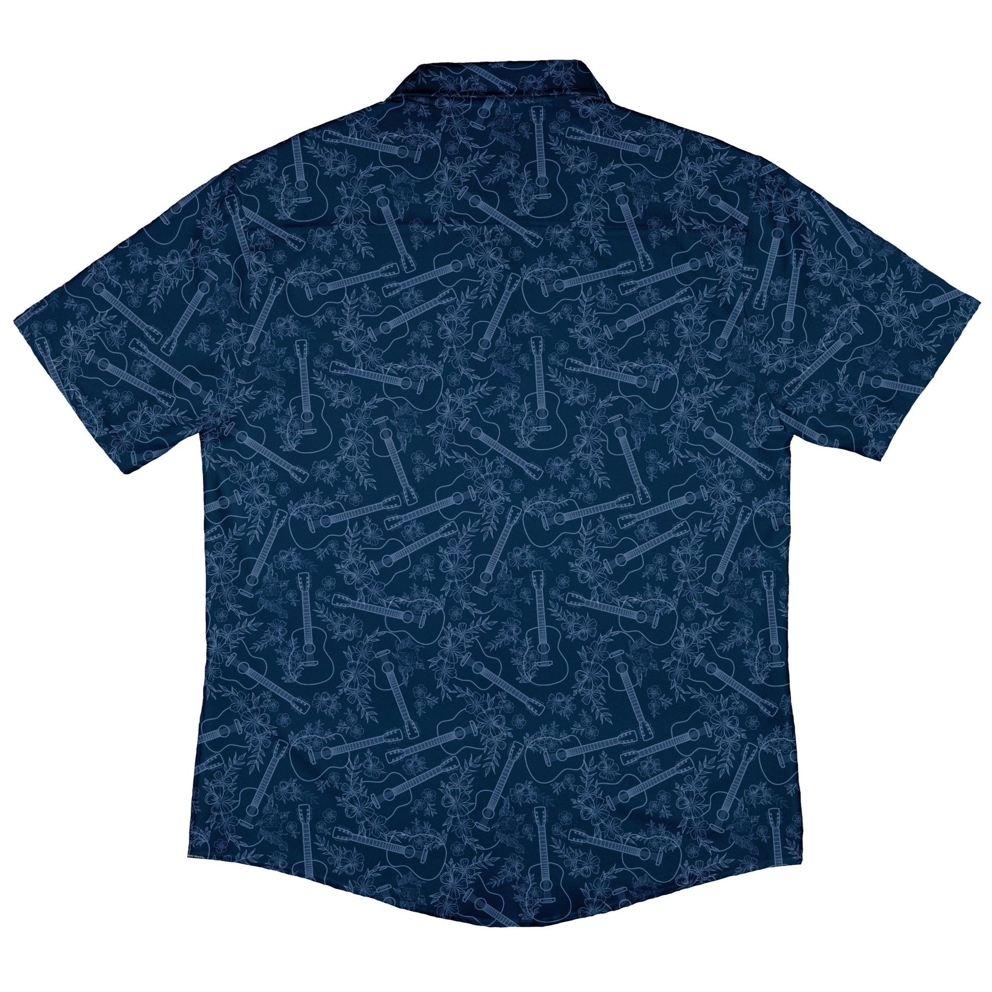 Guitar Blossoms Blue Button Up Shirt - adult sizing - Design by Dunking Toast - music print