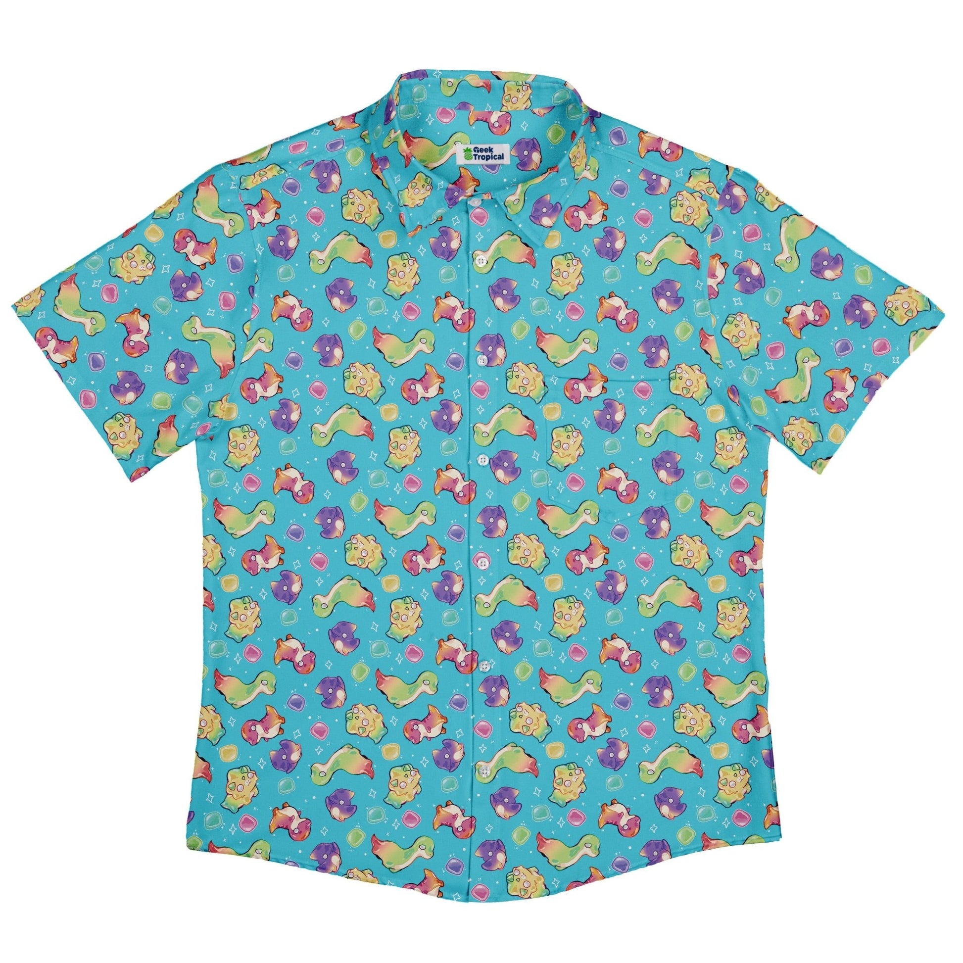 Gum Drop Dinos Button Up Shirt Geek Nerd 0925 adult sizing All Adult Button Up Shirts