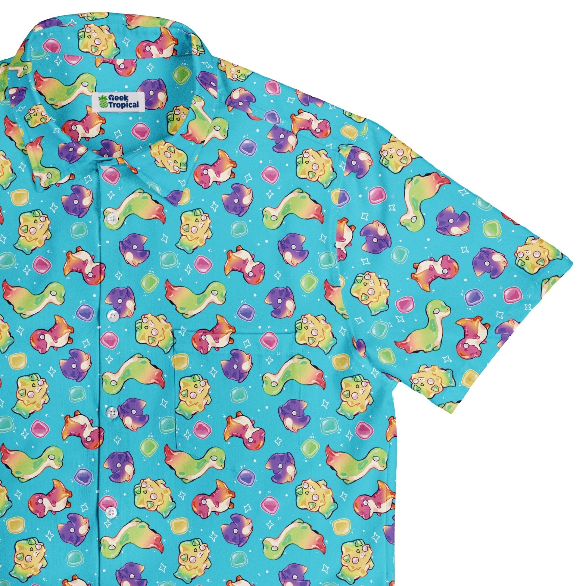 Gum Drop Dinos Button Up Shirt Geek Nerd 0925 adult sizing All Adult Button Up Shirts