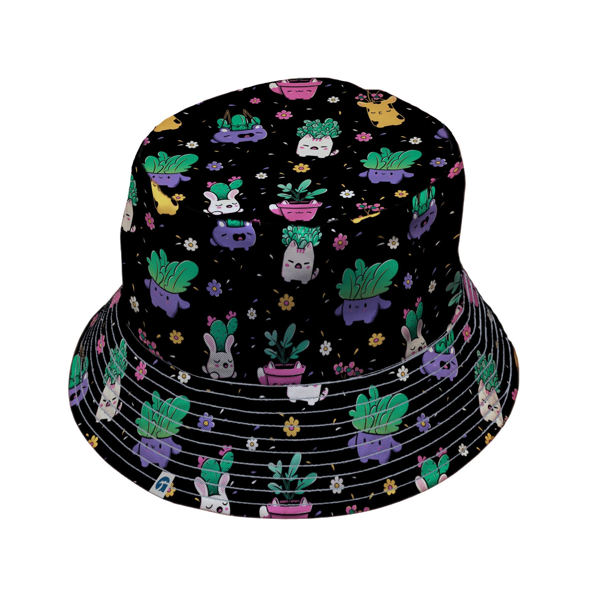 Happy Kawaii Plants Bucket Hat Geek Nerd 0925 Botany Print Design by Tobe Fonseca