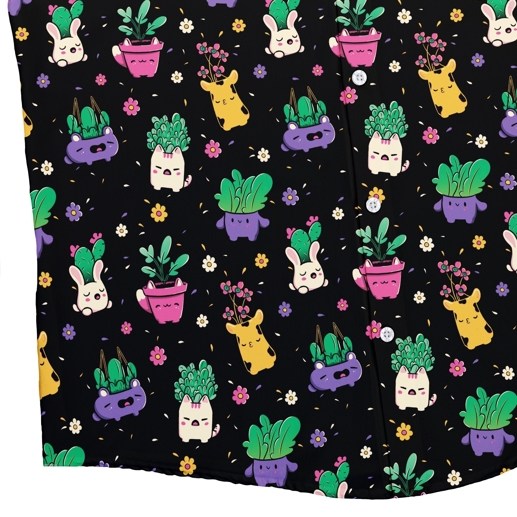 Happy Kawaii Plants Button Up Shirt Geek Nerd 0925 adult sizing All Adult Button Up Shirts