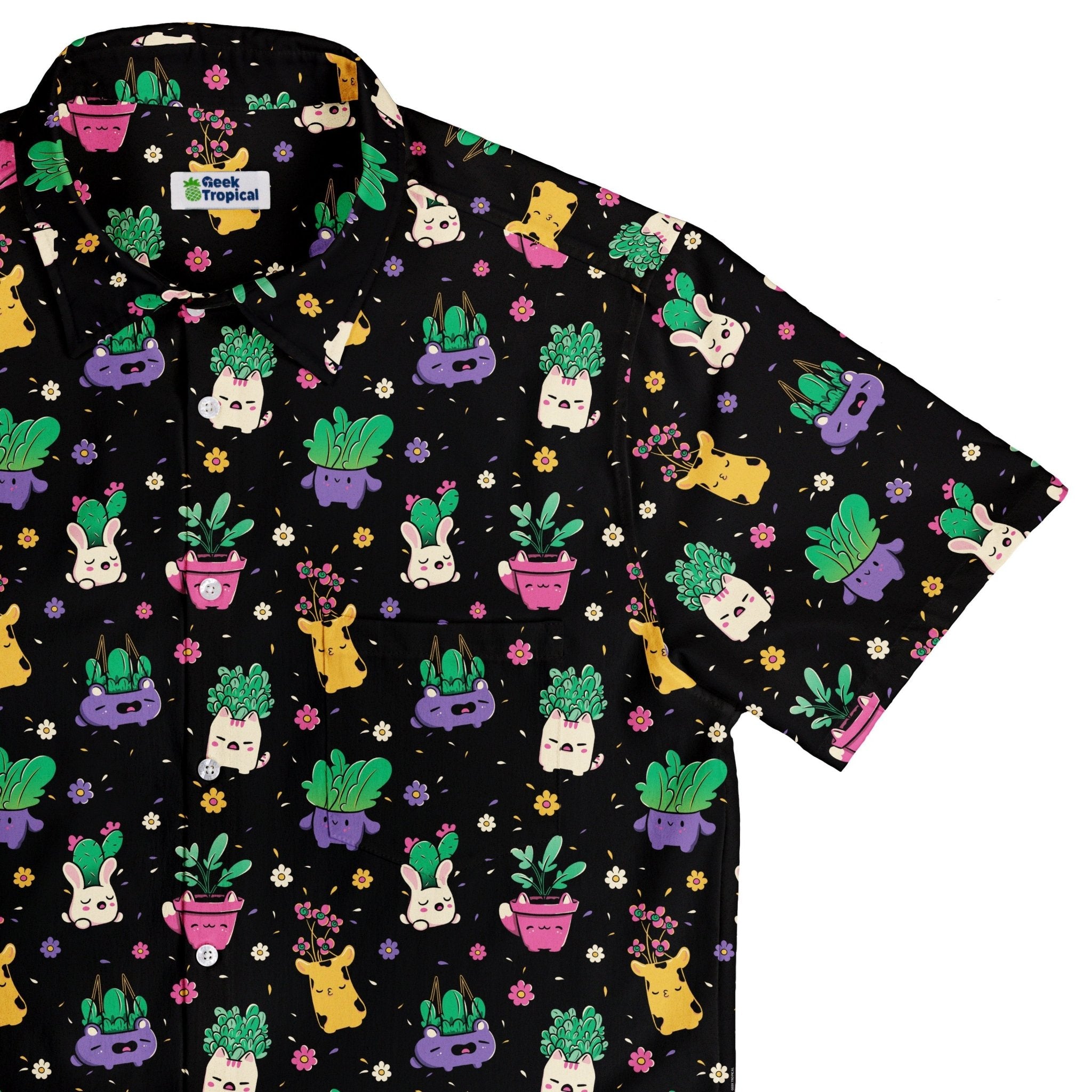 Happy Kawaii Plants Button Up Shirt Geek Nerd 0925 adult sizing All Adult Button Up Shirts