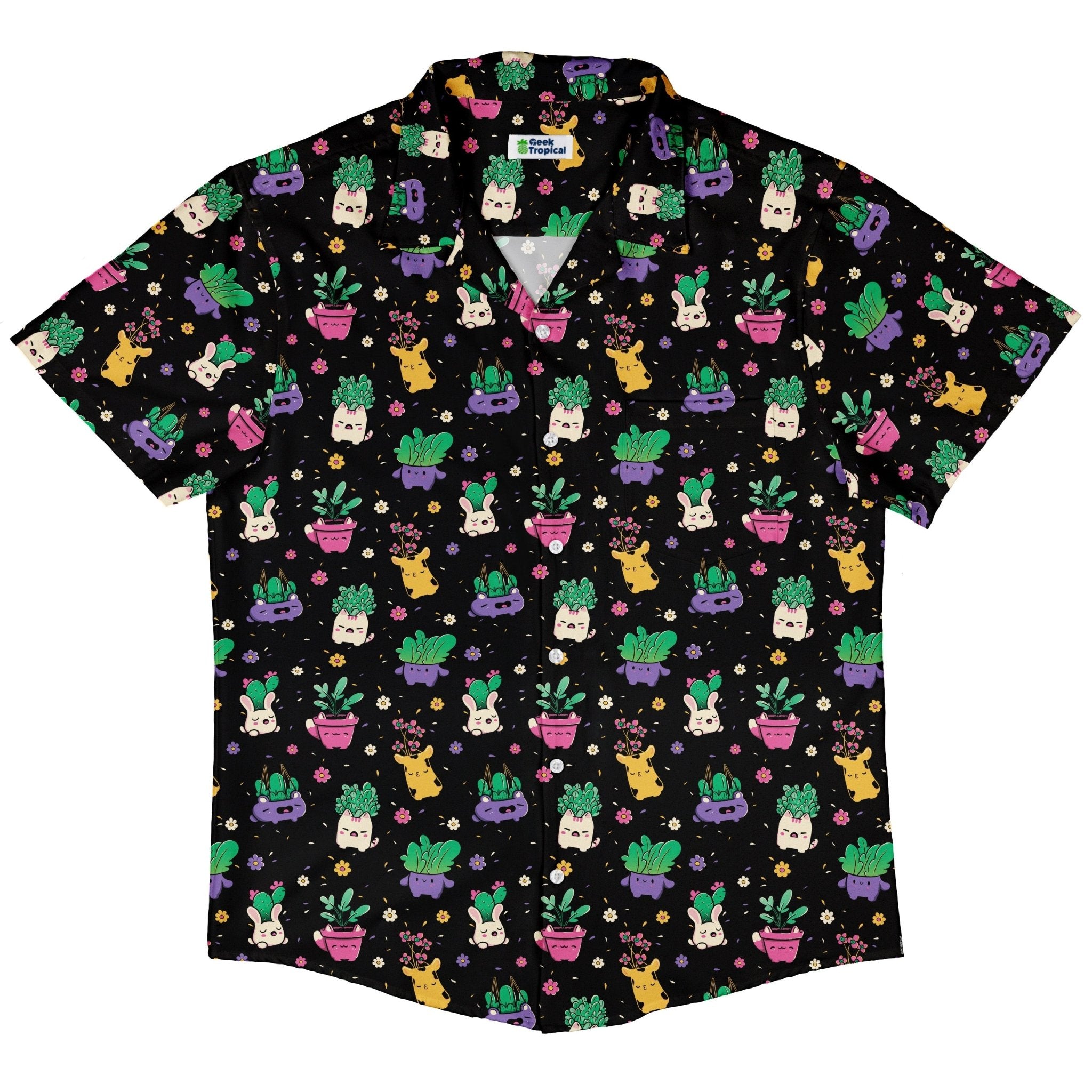 Happy Kawaii Plants Button Up Shirt Geek Nerd 0925 adult sizing All Adult Button Up Shirts