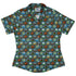 Hexagon Tile Game Symbols Curvy Button Up Shirt Geek Nerd board game print Designs by Nathan women