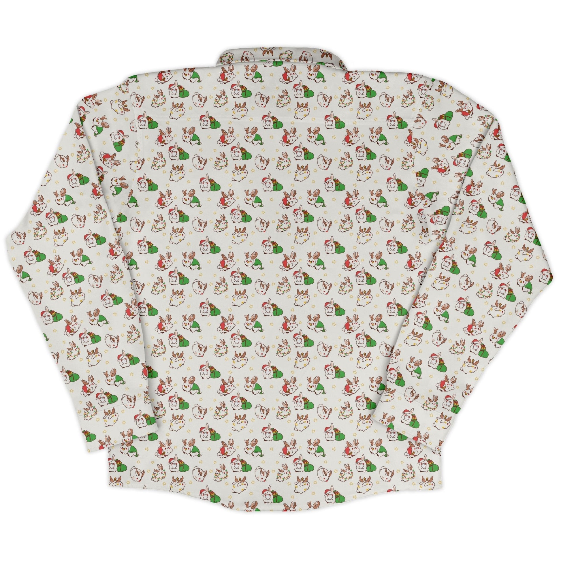 Holly Jolly Bunnies Long Sleeve Button Up Shirt Geek Nerd adult sizing Anime Christmas Print