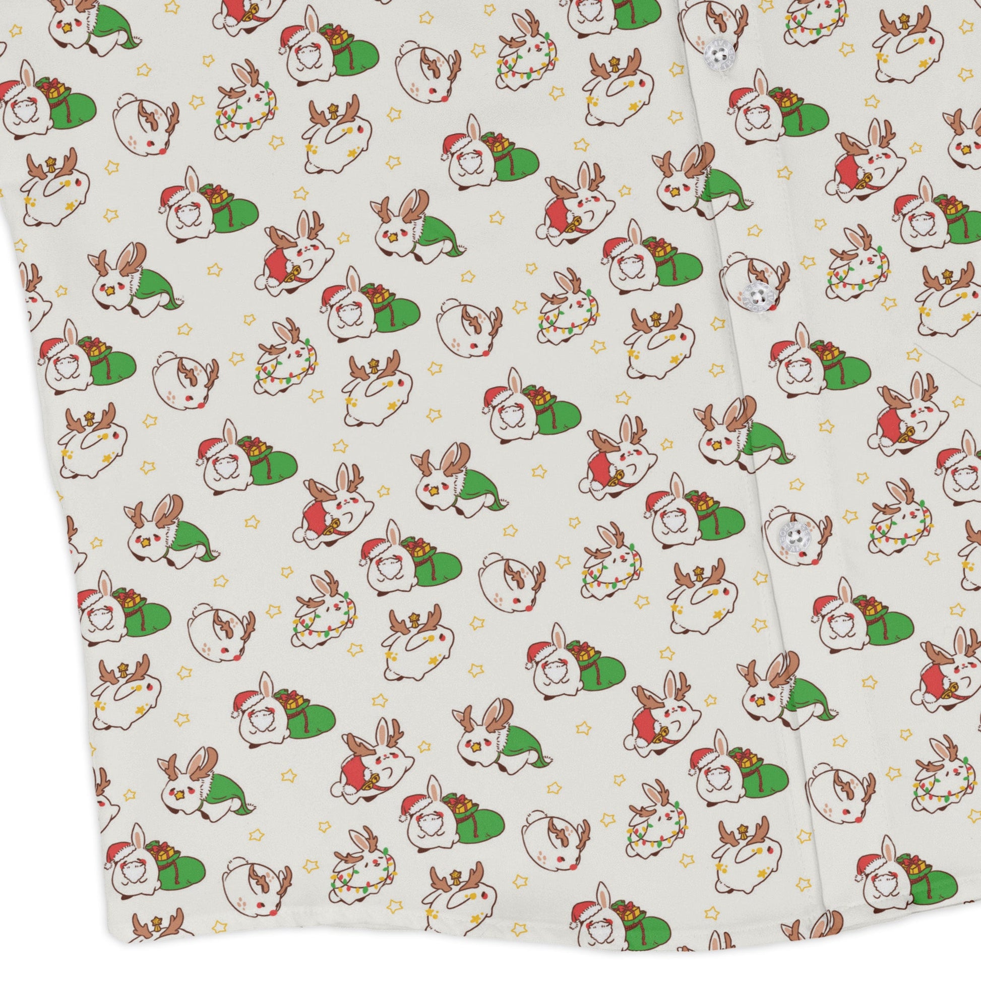 Holly Jolly Bunnies Long Sleeve Button Up Shirt Geek Nerd adult sizing Anime Christmas Print