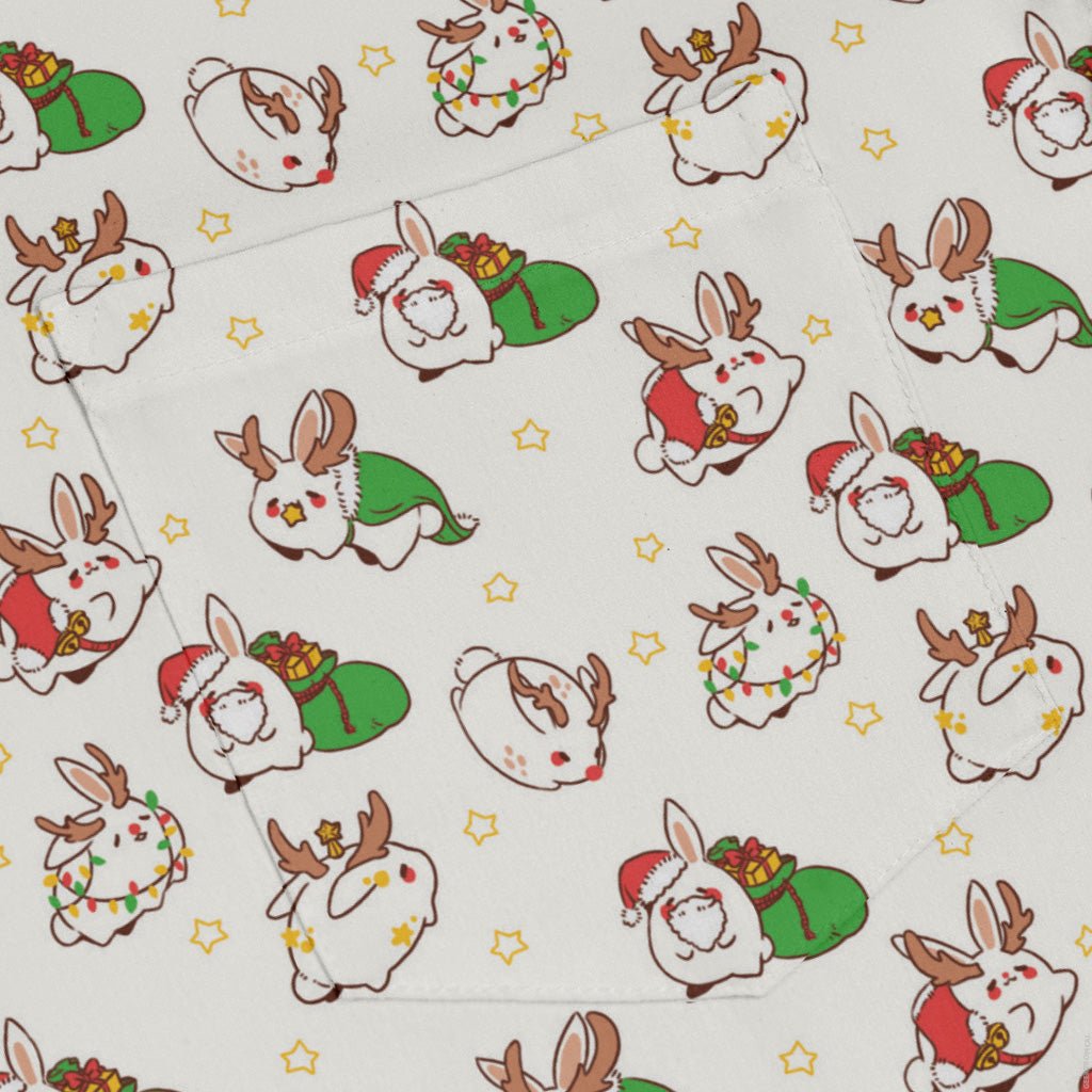 Holly Jolly Bunnies Long Sleeve Button Up Shirt Geek Nerd adult sizing Anime Christmas Print