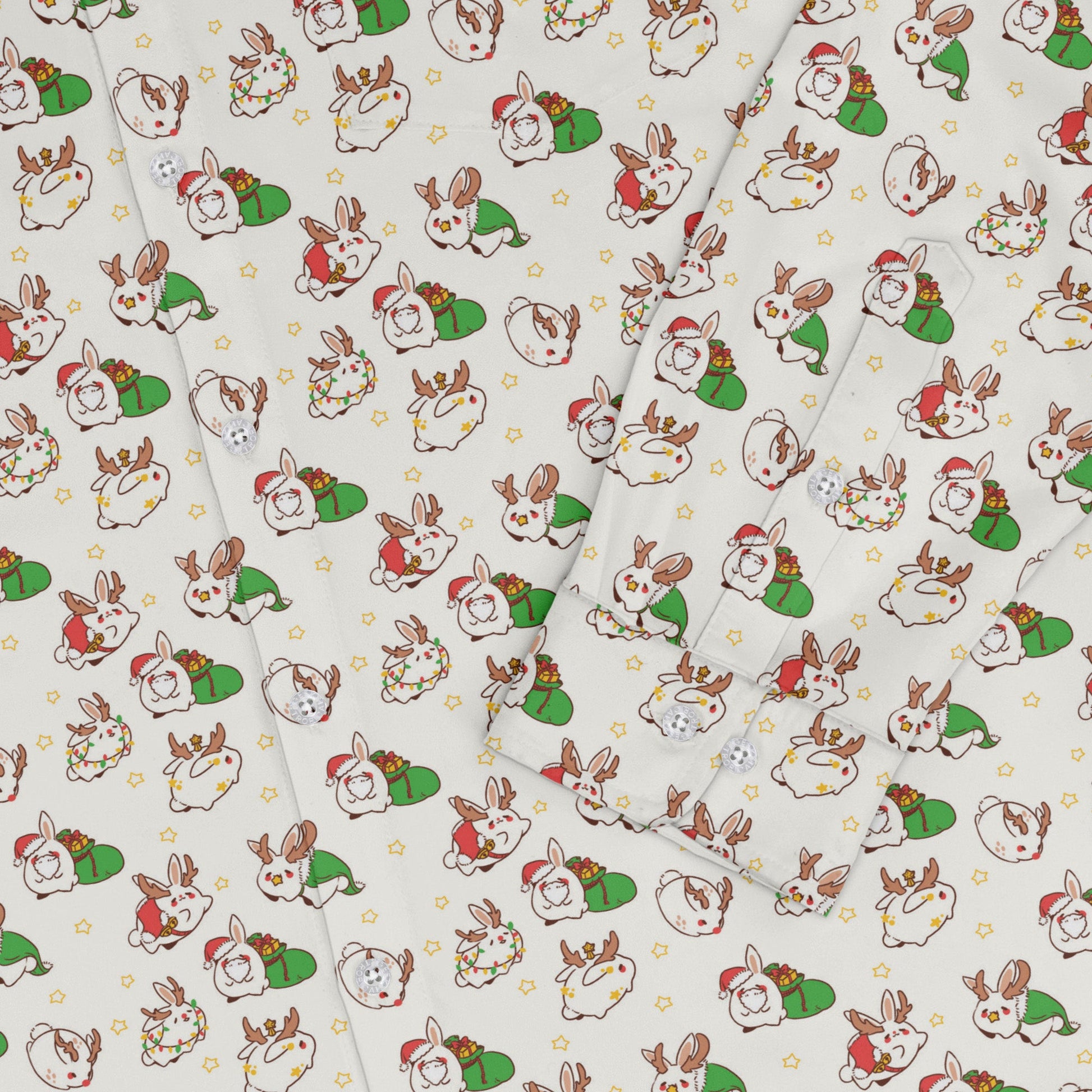 Holly Jolly Bunnies Long Sleeve Button Up Shirt Geek Nerd adult sizing Anime Christmas Print
