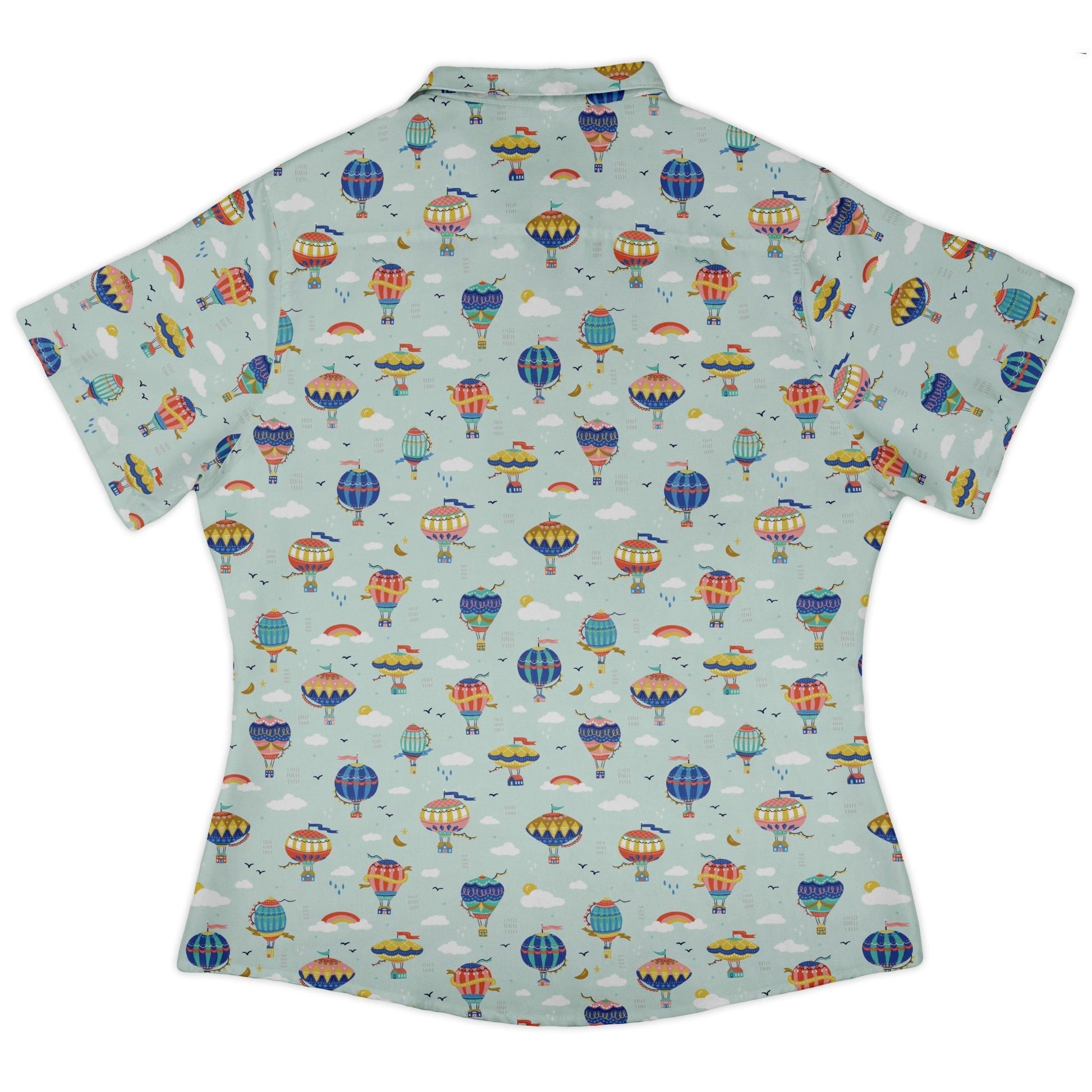 Hot Air Balloon Sky Curvy Button Up Shirt Geek Nerd Design by Zirkus Design outer space & astronaut print q225