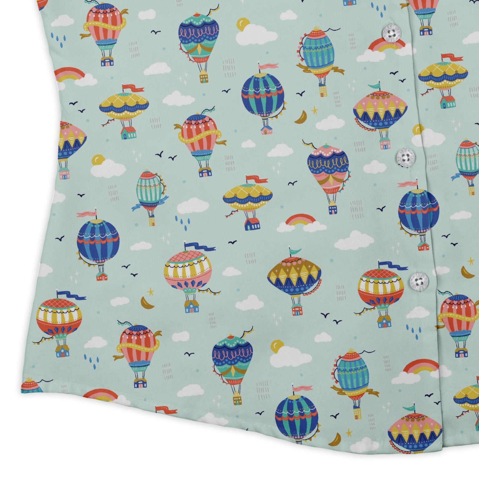 Hot Air Balloon Sky Curvy Button Up Shirt Geek Nerd Design by Zirkus Design outer space & astronaut print q225