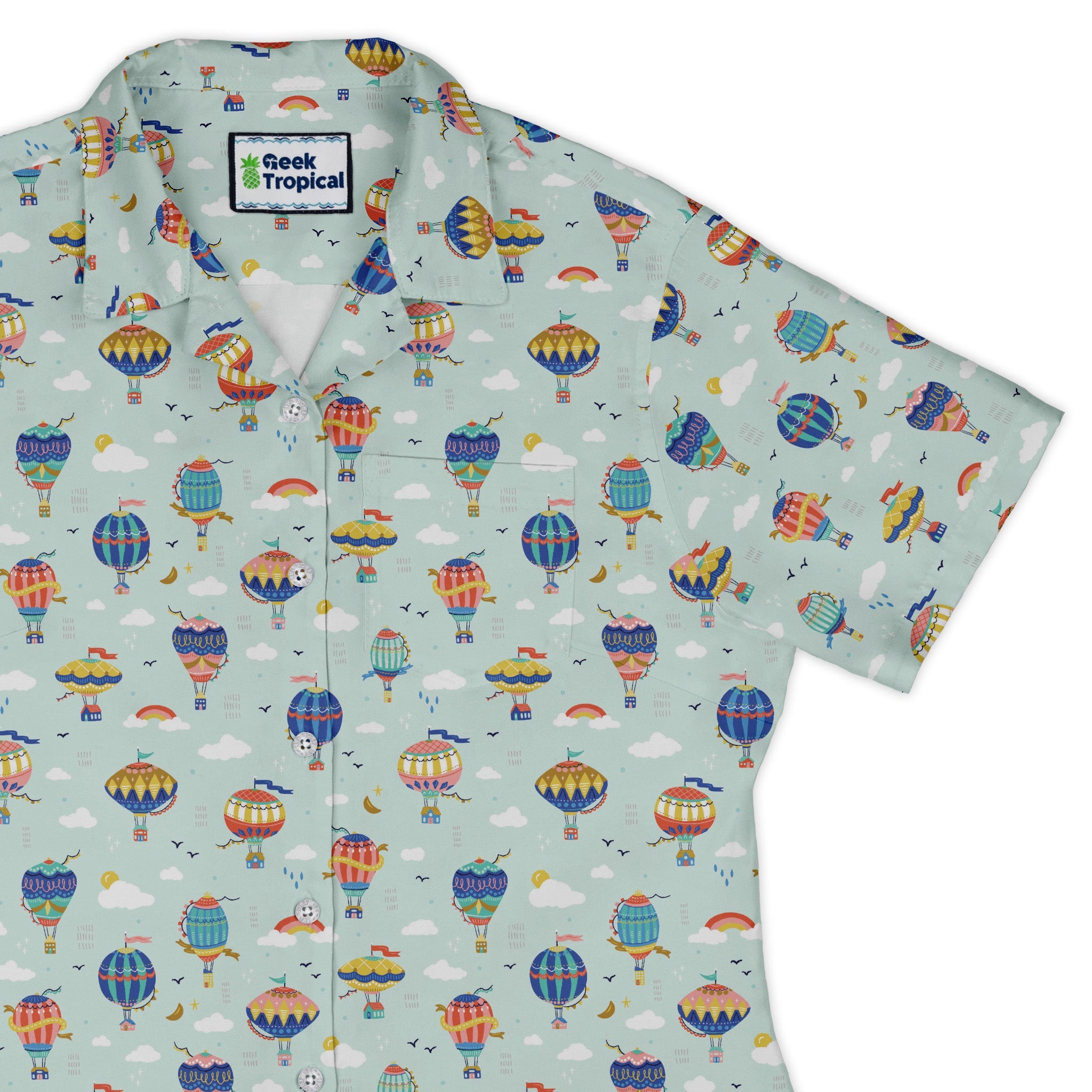 Hot Air Balloon Sky Curvy Button Up Shirt Geek Nerd Design by Zirkus Design outer space & astronaut print q225