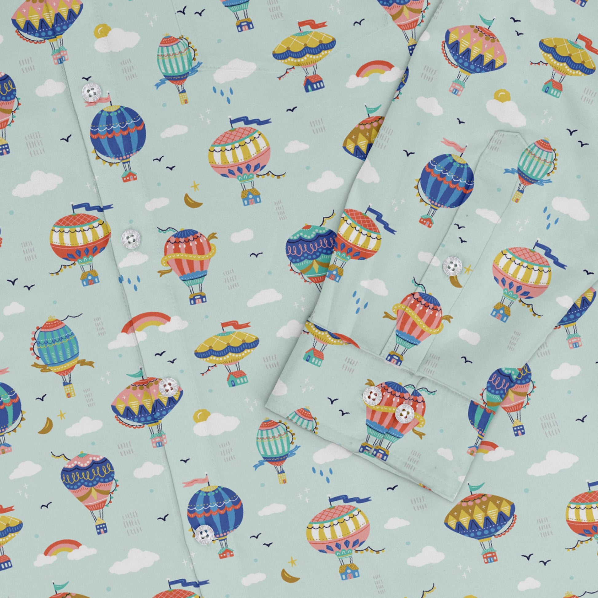 Hot Air Balloon Sky Long Sleeve Button Up Shirt Geek Nerd adult sizing Design by Zirkus Design FLOW DESC WRITING