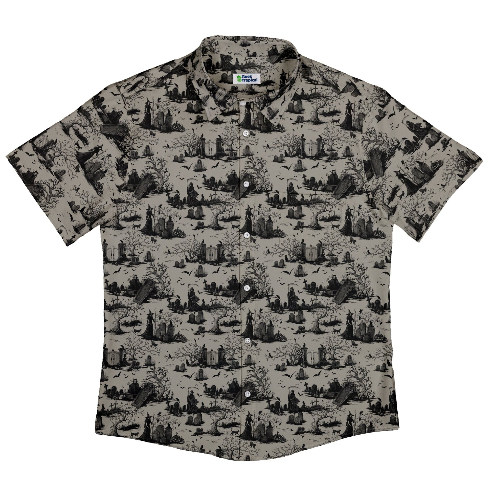 Huanted Graveyard Dark Button Up Shirt Geek Nerd 0925 adult sizing All Adult Button Up Shirts
