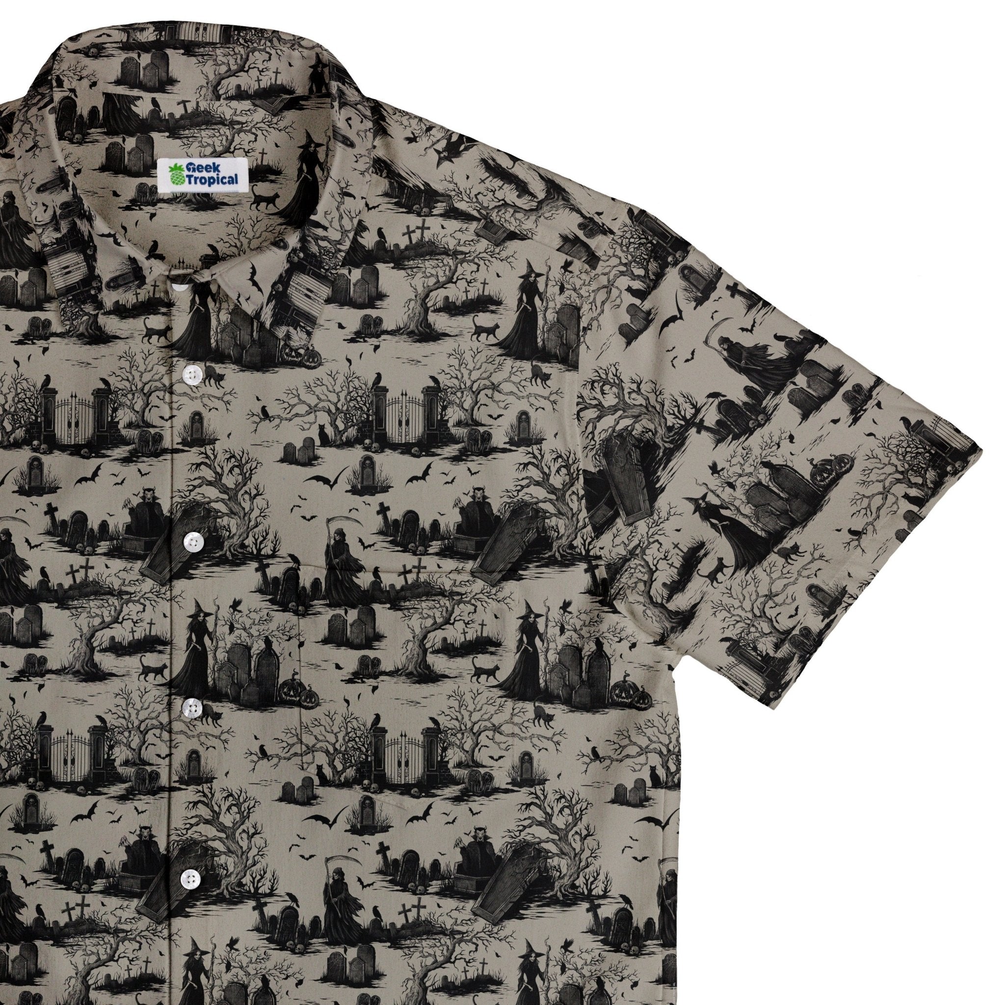 Huanted Graveyard Dark Button Up Shirt Geek Nerd 0925 adult sizing All Adult Button Up Shirts