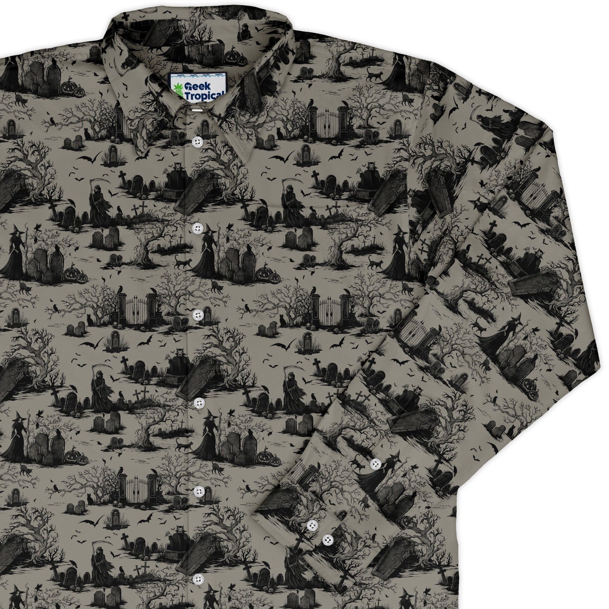Huanted Graveyard Dark Long Sleeve Button Up Shirt Geek Nerd 0925 adult sizing All Adult Button Up Shirts