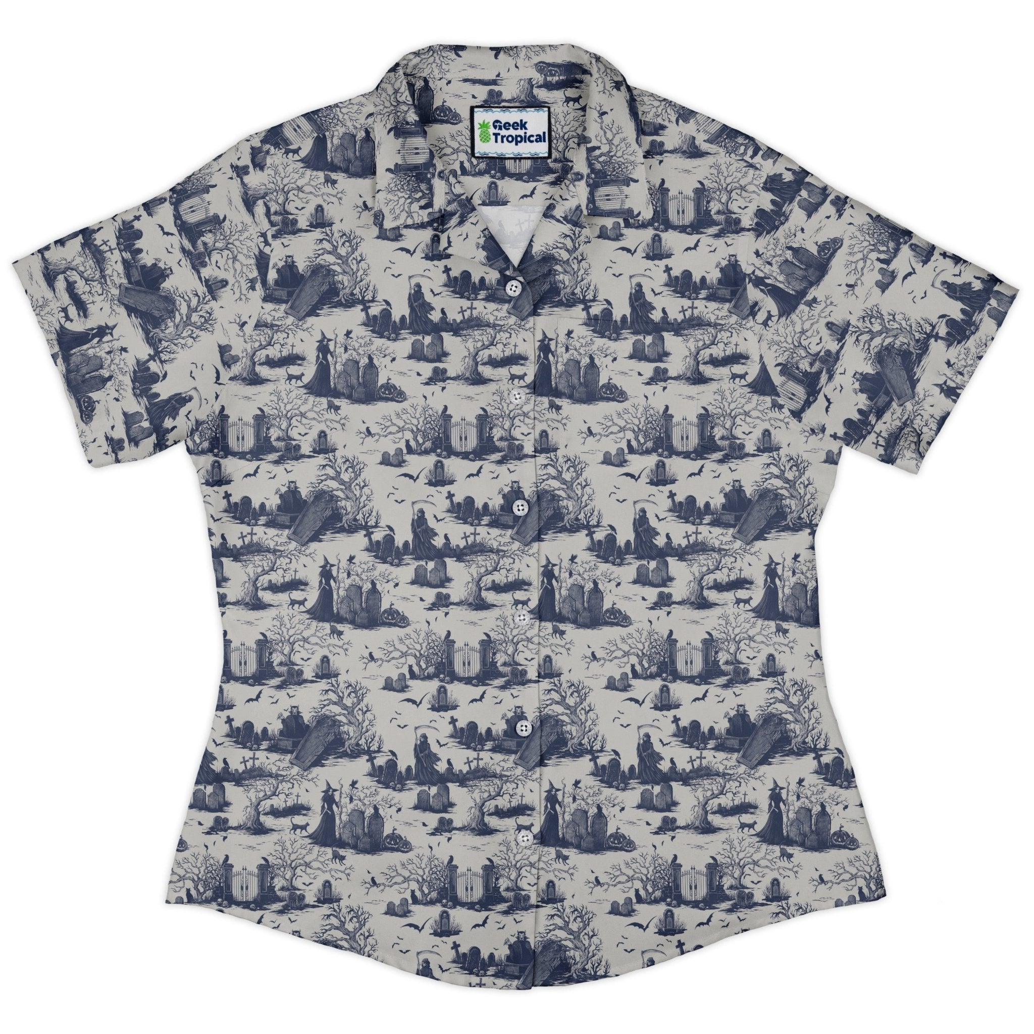 Huanted Graveyard Light Curvy Button Up Shirt Geek Nerd 0925 All Adult Button Up Shirts Design by Episodic