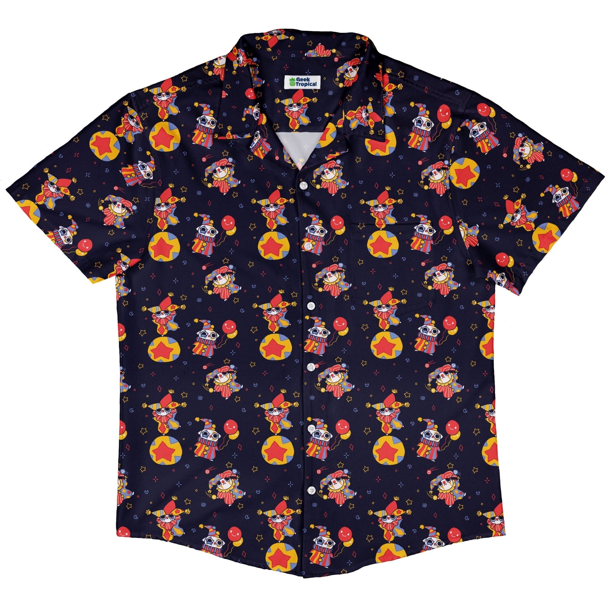 Jester Cats Button Up Shirt Geek Nerd adult sizing Design by Ardi Tong funny prints