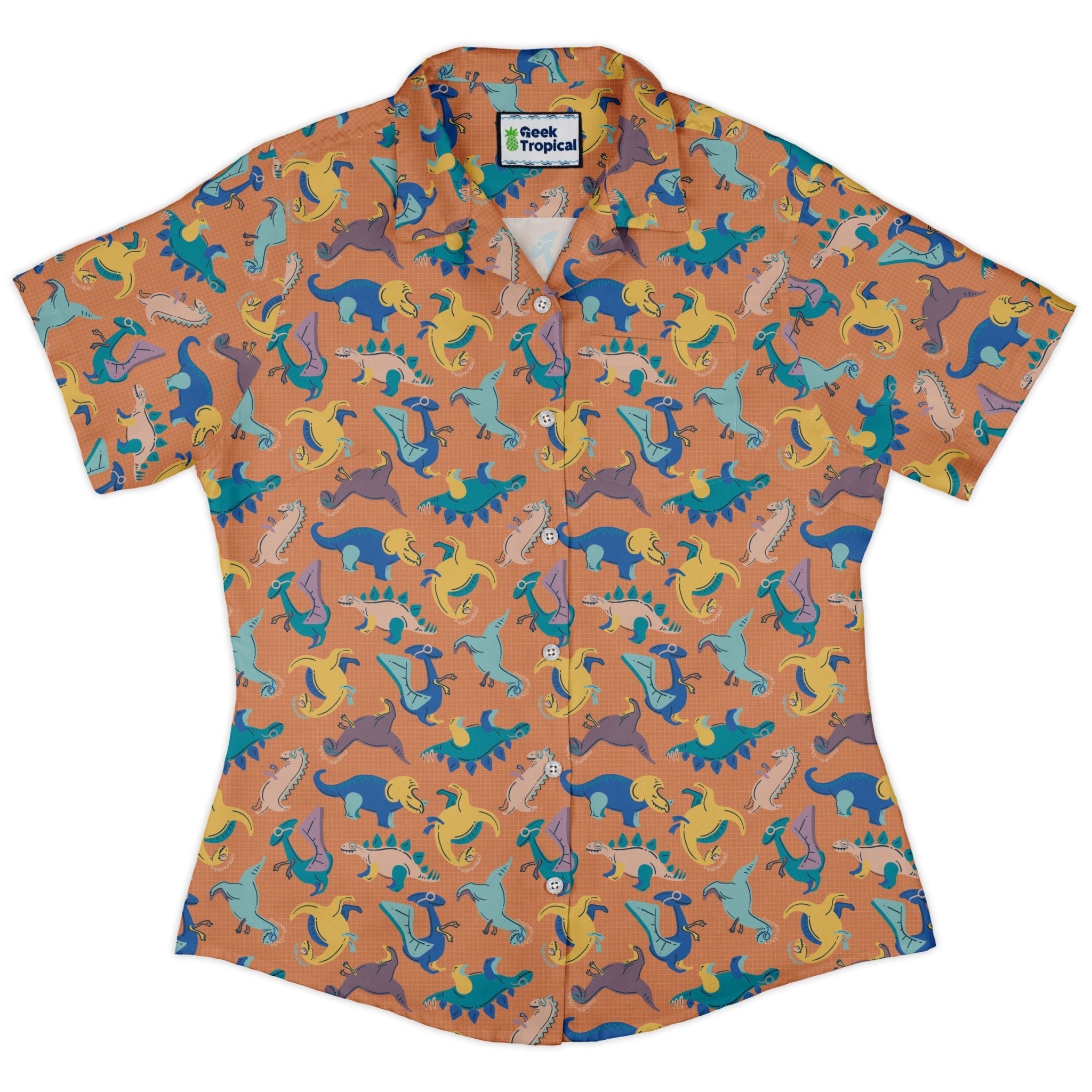 Just Dinosaur Curvy Button Up Shirt Geek Nerd Design by Zirkus Design dinosaur print q225