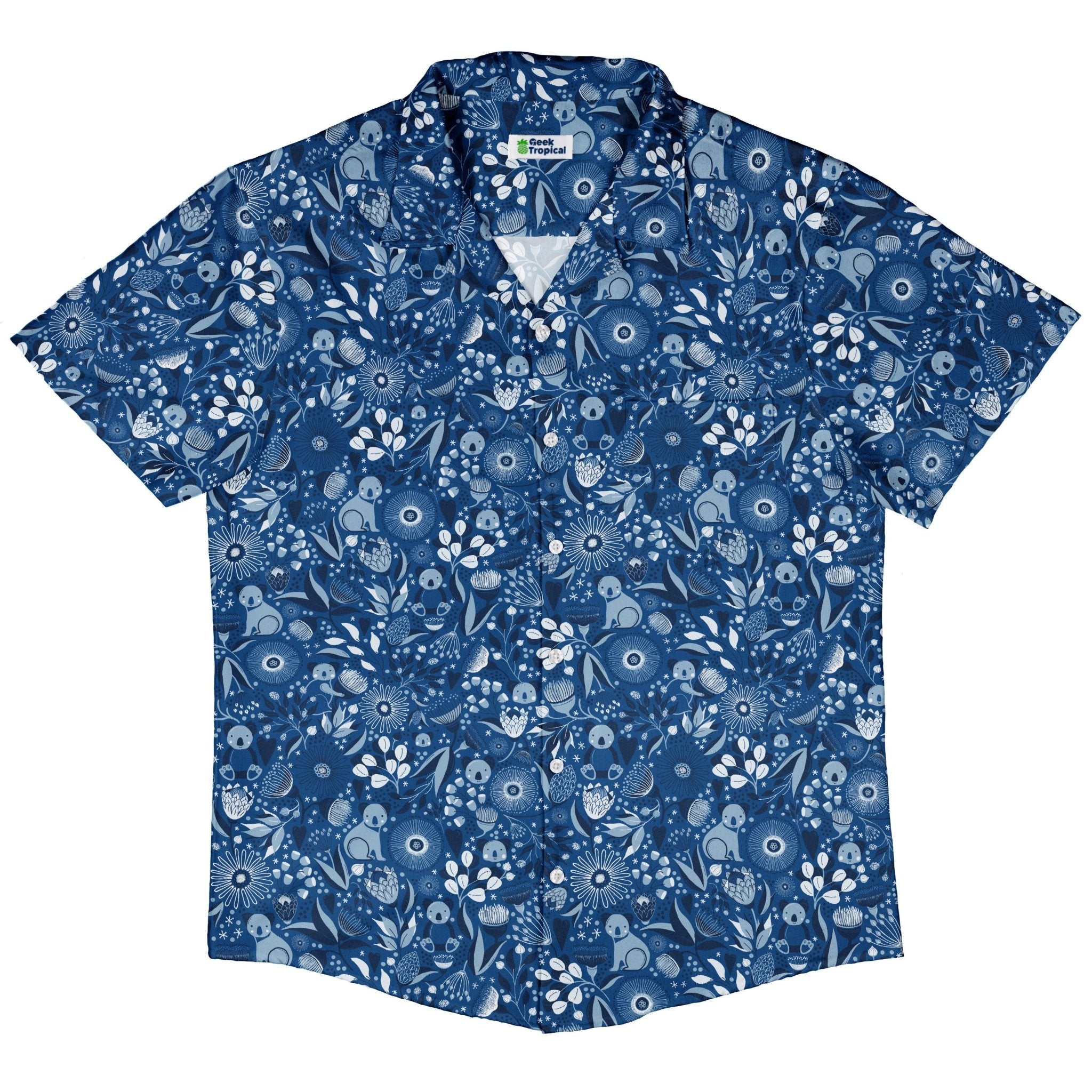 Koala Floral Button Up Shirt Geek Nerd adult sizing animal patterns botany print