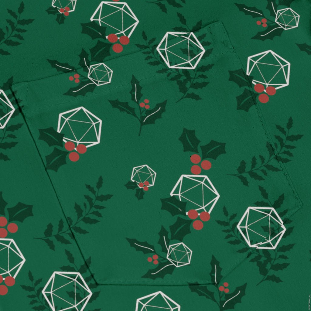 Leafy Mistletoe Dice Long Sleeve Button Up Shirt Geek Nerd adult sizing Christmas Print Design by Heather Davenport