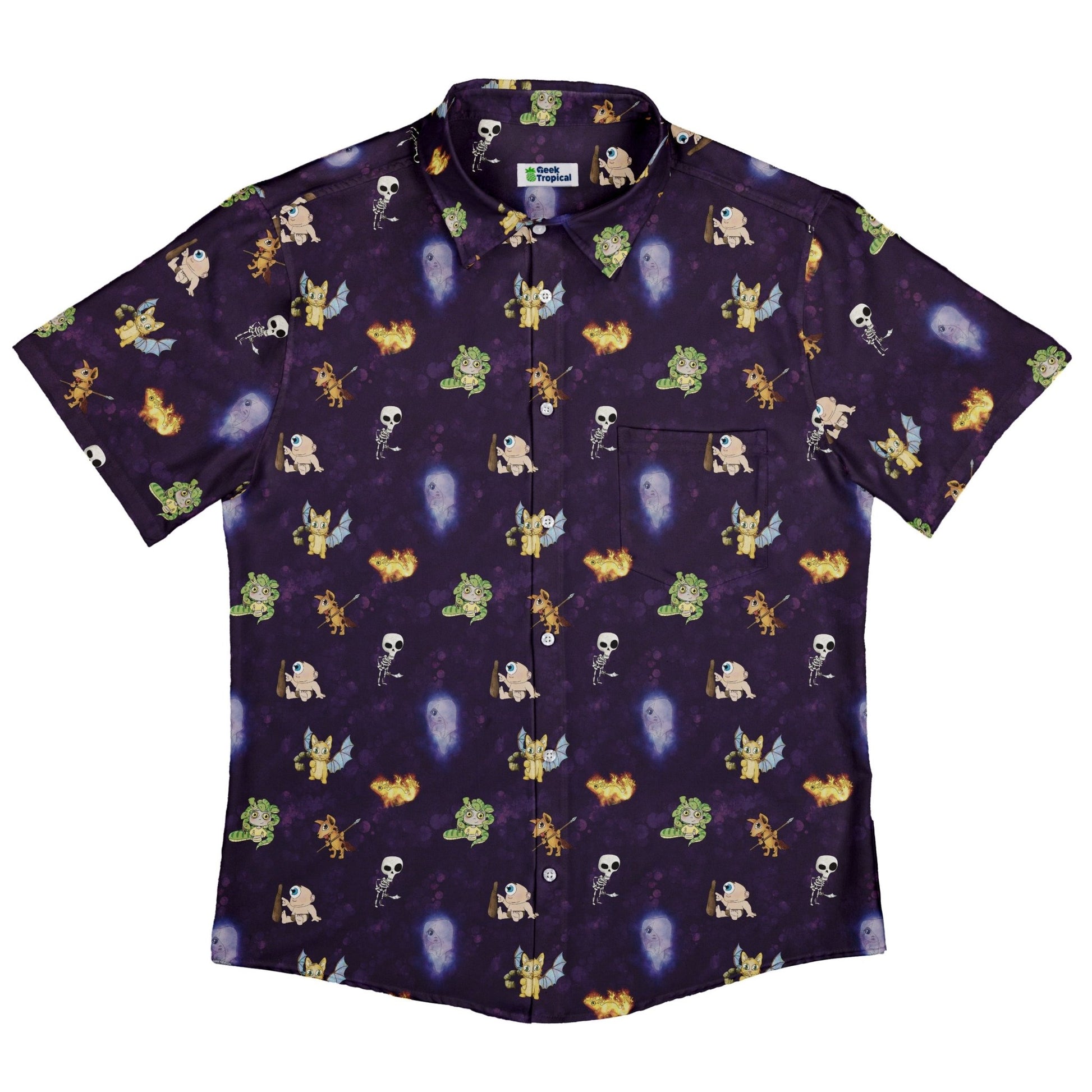 Little Monsters Button Up Shirt Geek Nerd adult sizing Designs by Nathan fantasy prints