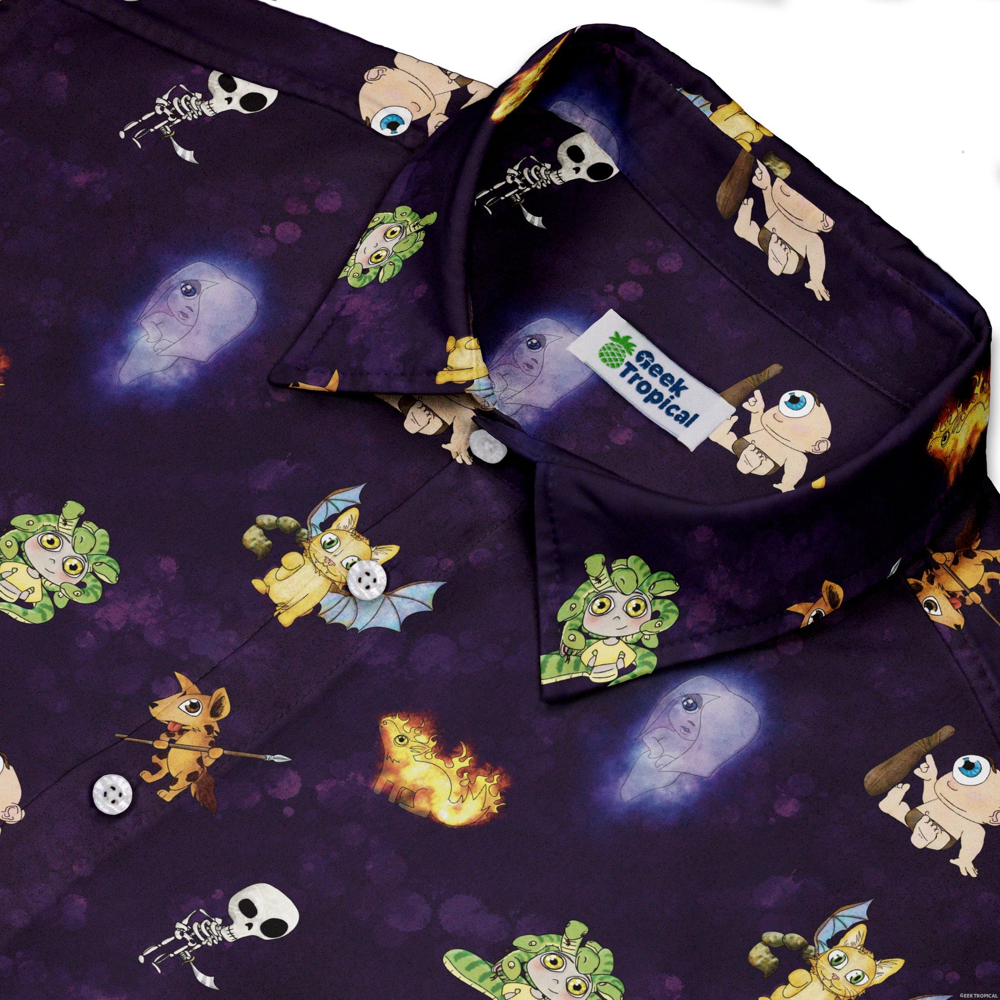 Little Monsters Button Up Shirt Geek Nerd adult sizing Designs by Nathan fantasy prints