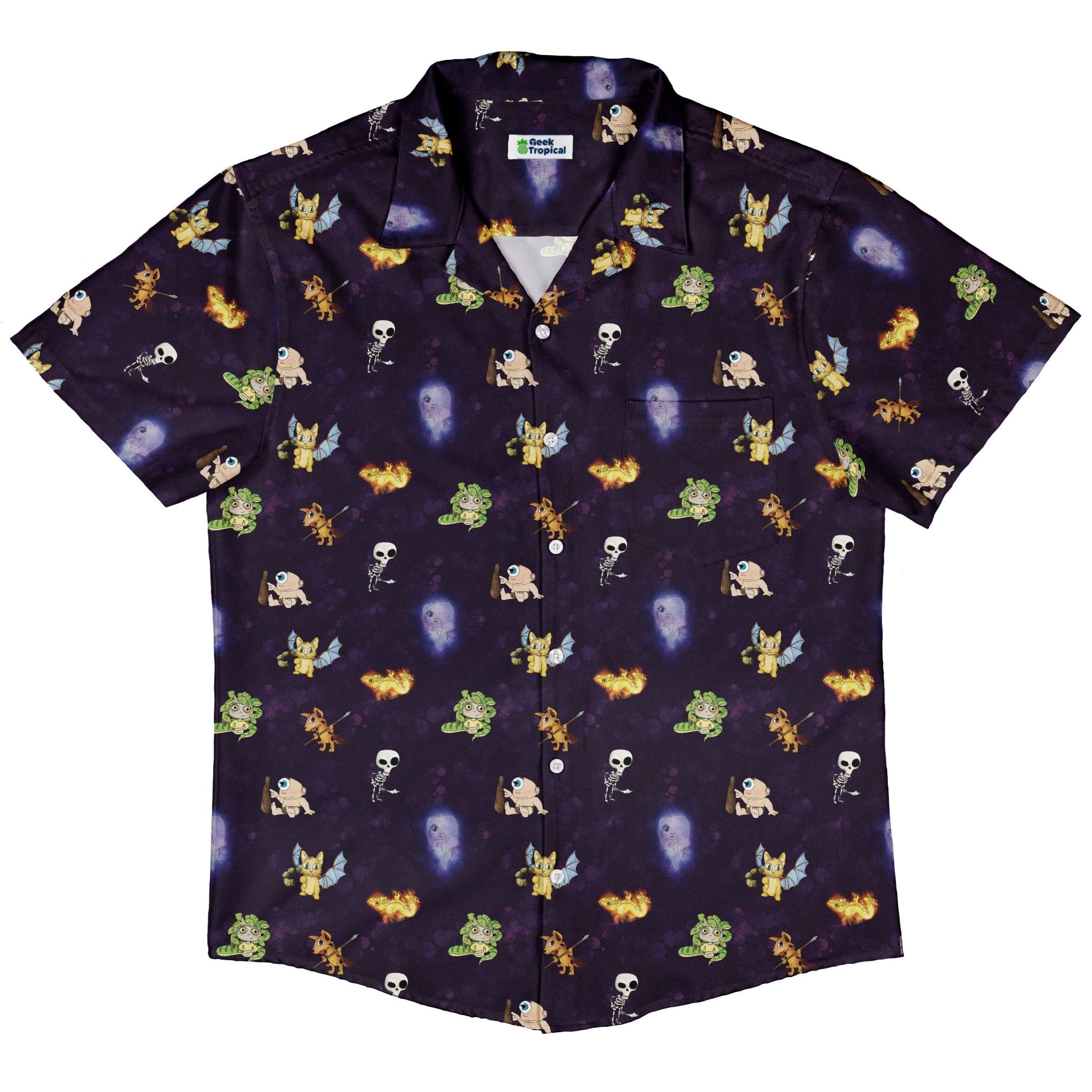 Little Monsters Button Up Shirt Geek Nerd adult sizing Designs by Nathan fantasy prints