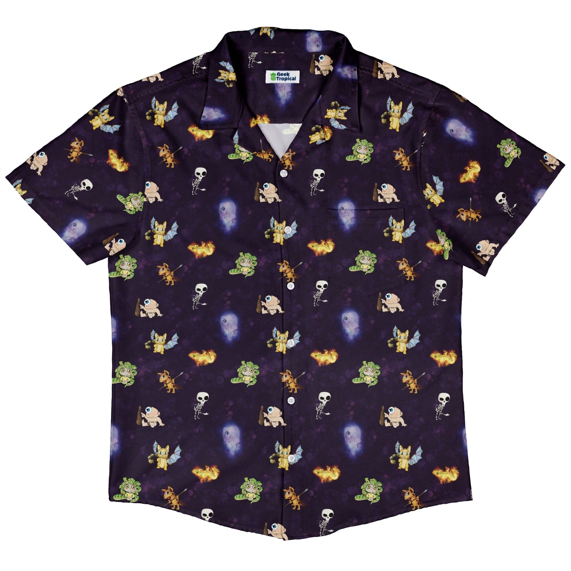 Little Monsters Button Up Shirt Geek Nerd adult sizing Designs by Nathan fantasy prints