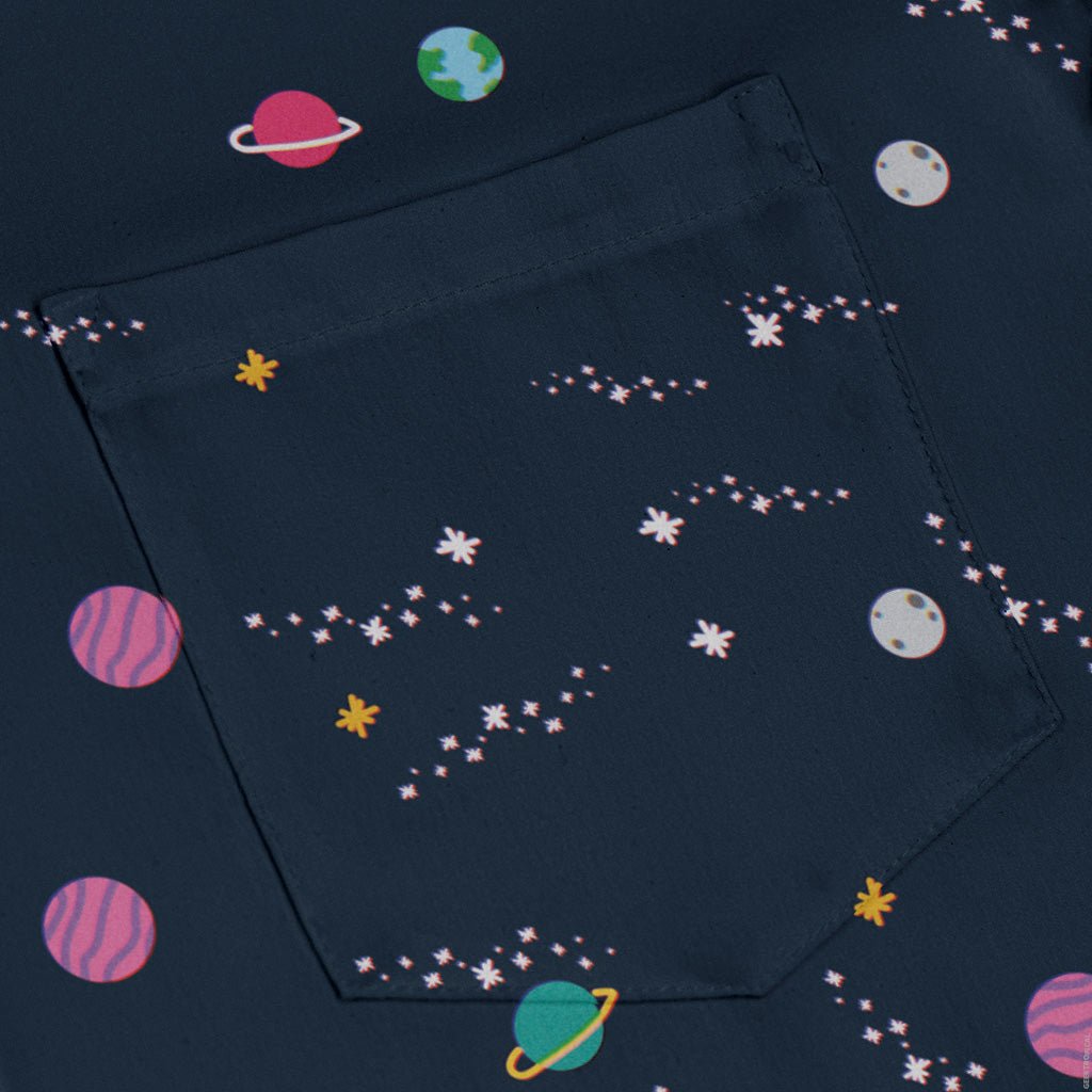 Lost in Space Planets Long Sleeve Button Up Shirt Geek Nerd adult sizing Design by Tobe Fonseca FLOW DESC WRITING