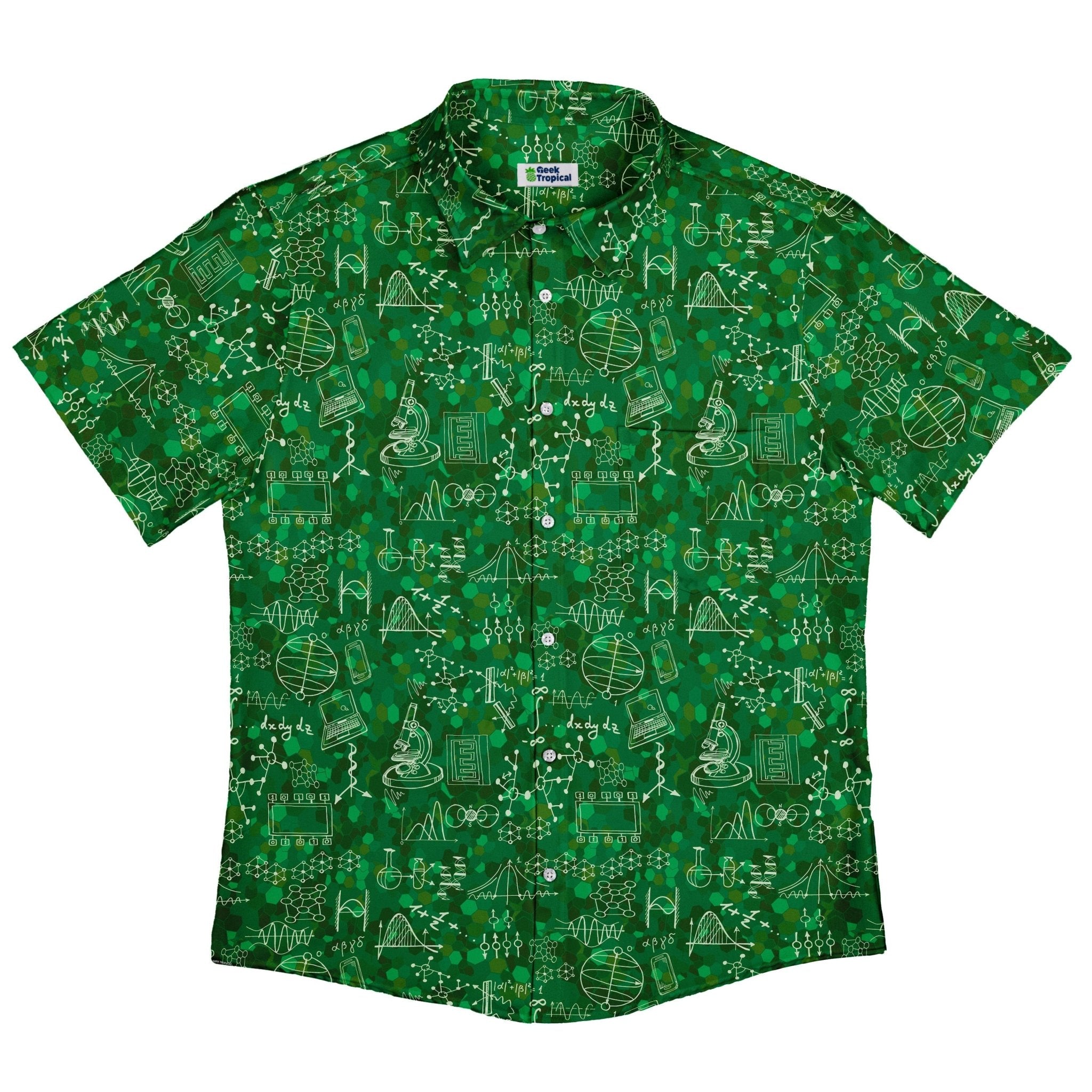 Mad Science Lab Green Button Up Shirt - adult sizing - Maximalist Patterns - science print